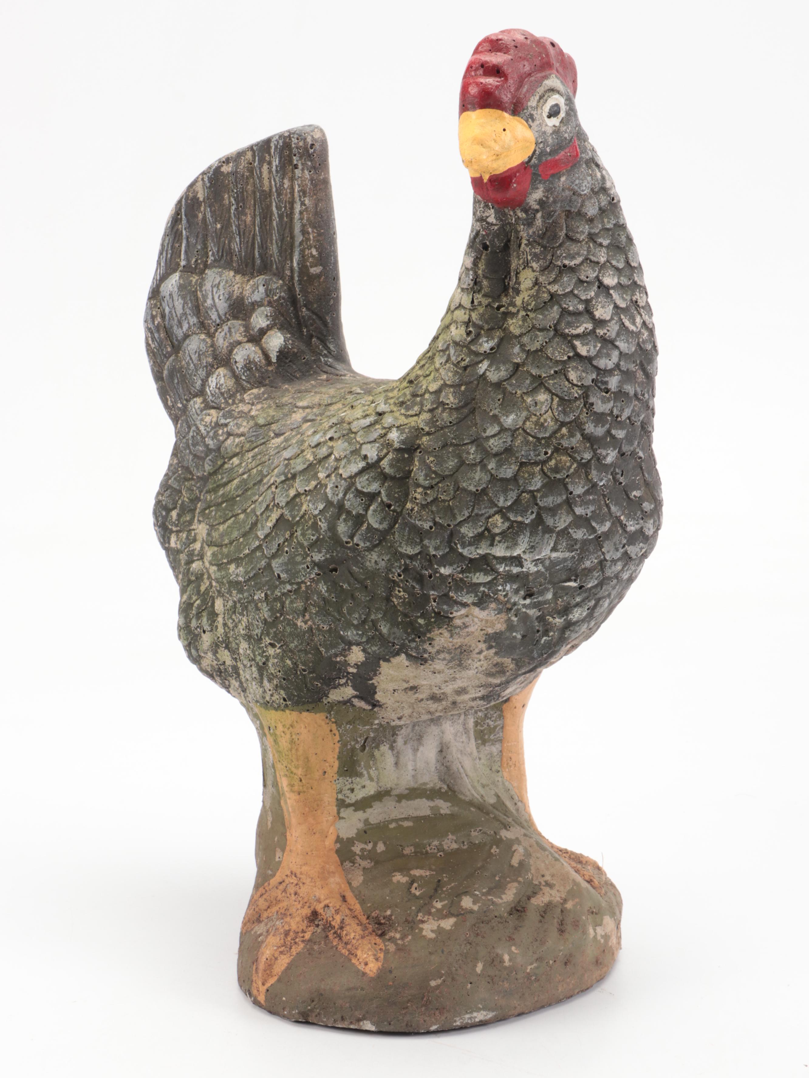 Cast and Painted Concrete Chicken with Chicks