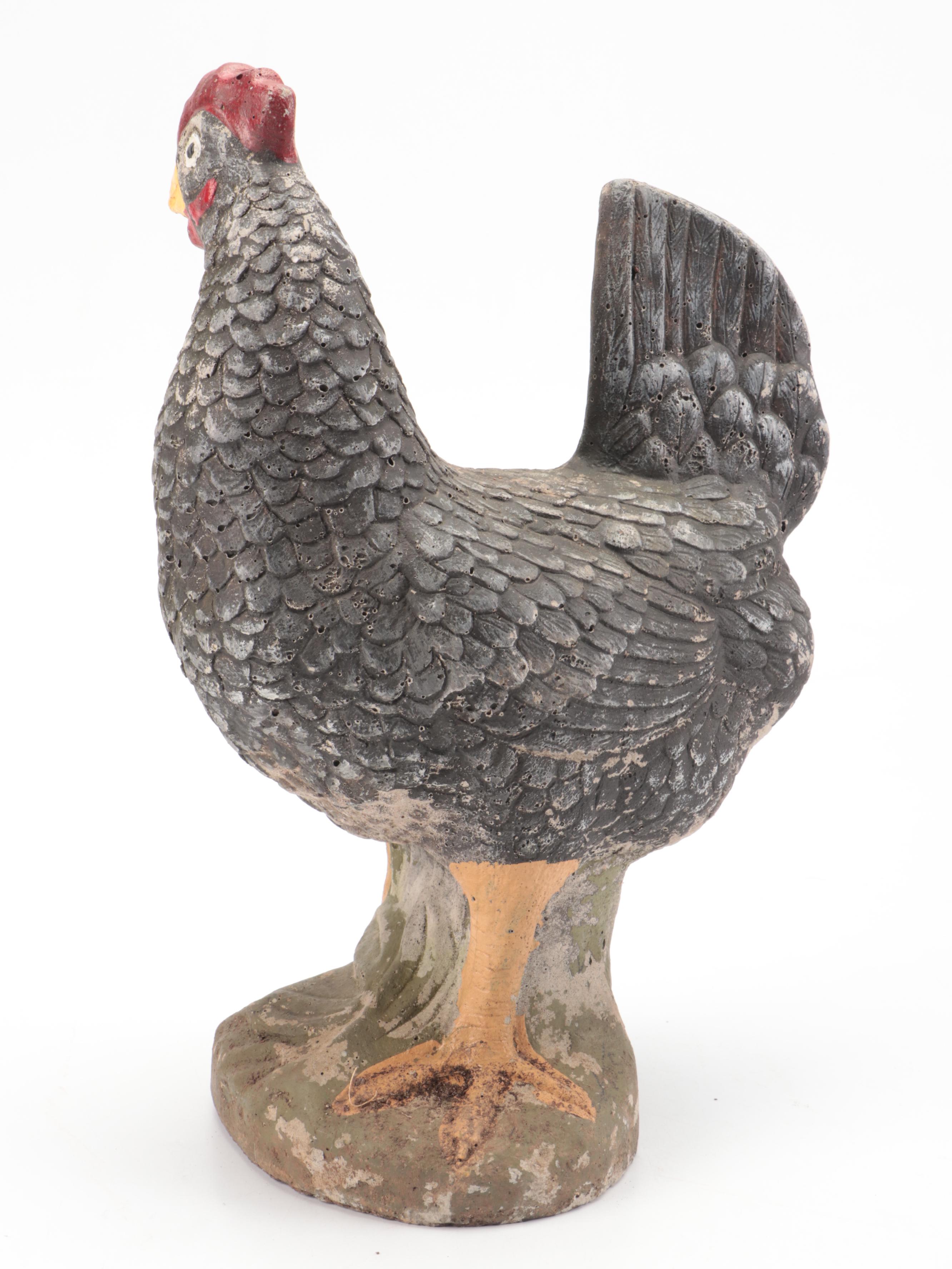 Cast and Painted Concrete Chicken with Chicks