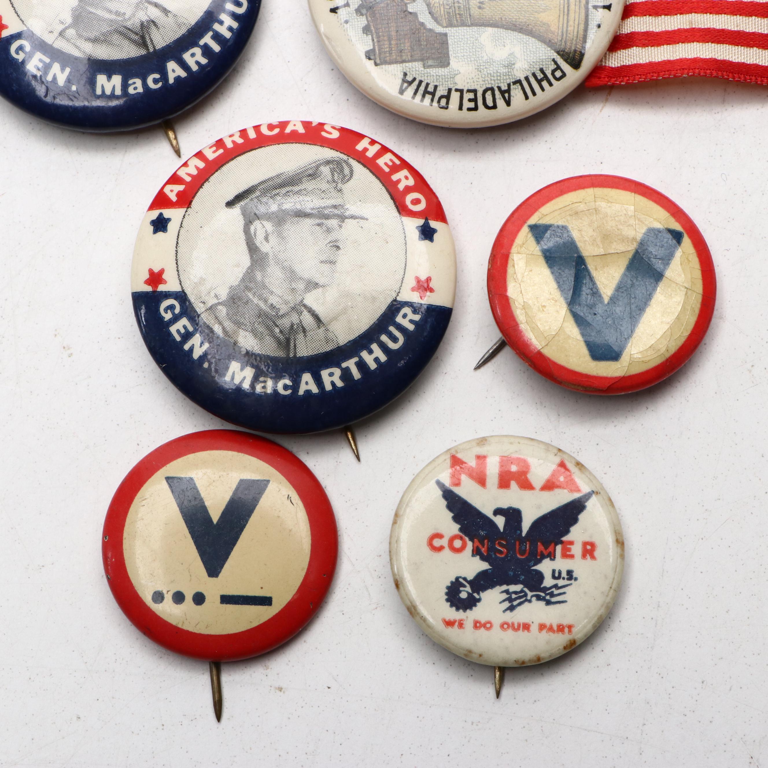 General Douglas MacArthur, Victory with Other Pinbacks, Early to Mid-20th C.