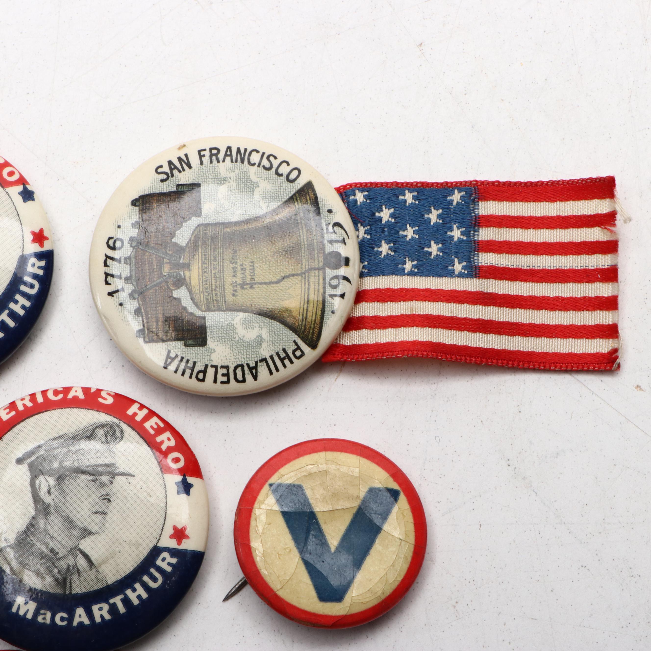 General Douglas MacArthur, Victory with Other Pinbacks, Early to Mid-20th C.