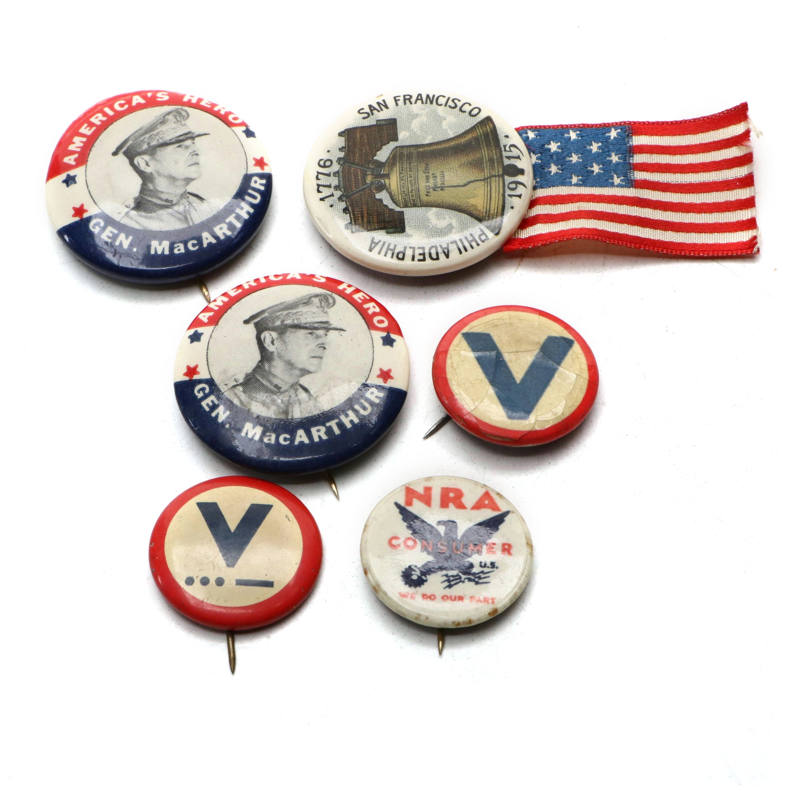 General Douglas MacArthur, Victory with Other Pinbacks, Early to Mid-20th C.