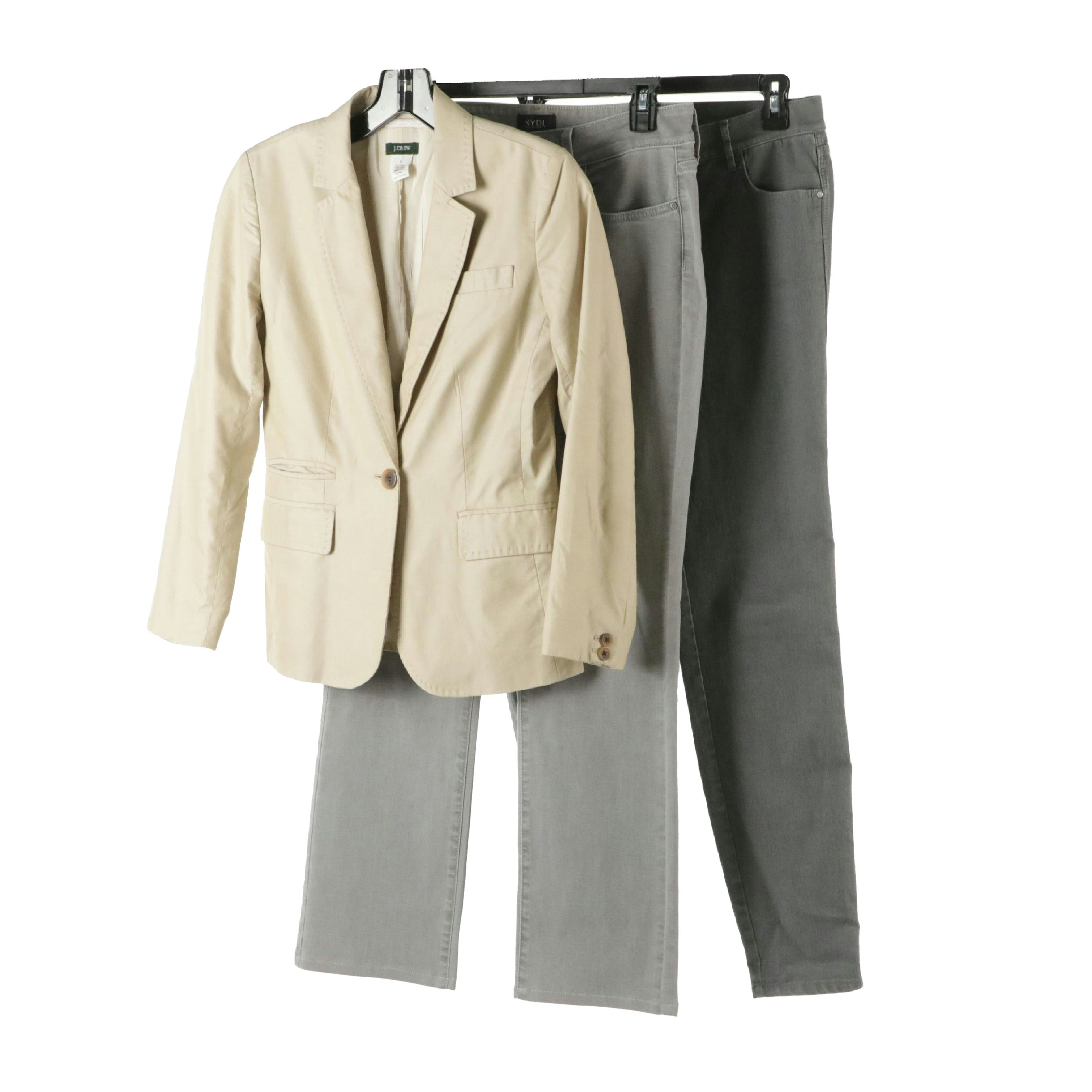 J.Crew Beige Cotton Blazer, NYDJ Marilyn Straight-Leg & Lafayette 148 Pants