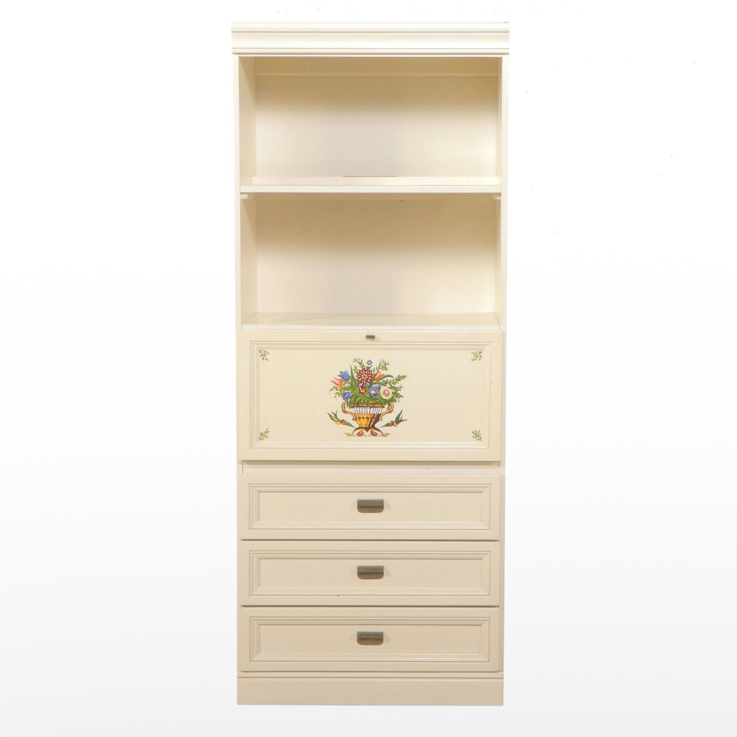 Paint-Decorated Wood Drop-Front Desk with Hutch, Late 20th Century