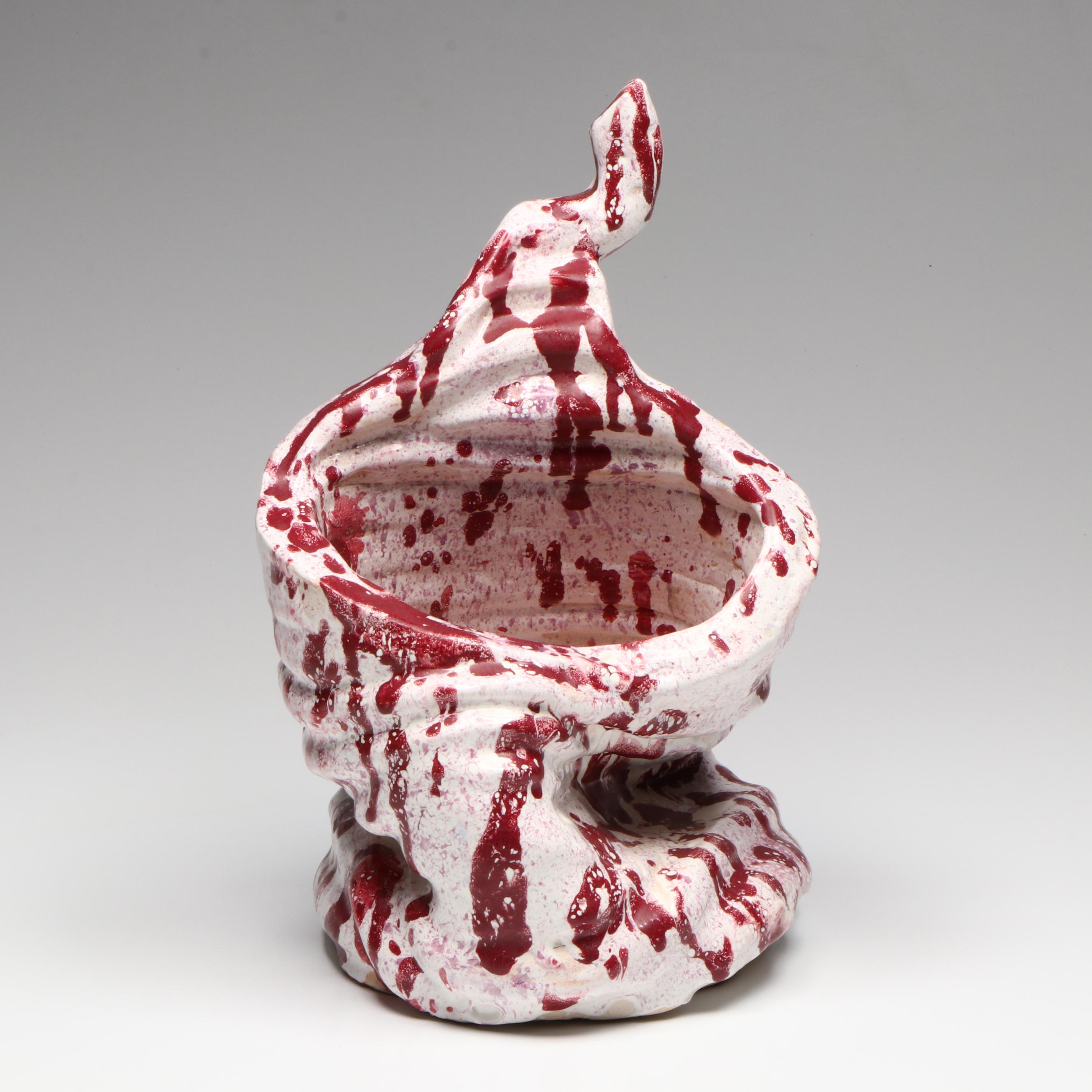 Hand-Crafted Ceramic Vessel With Burgundy Splatter Glaze