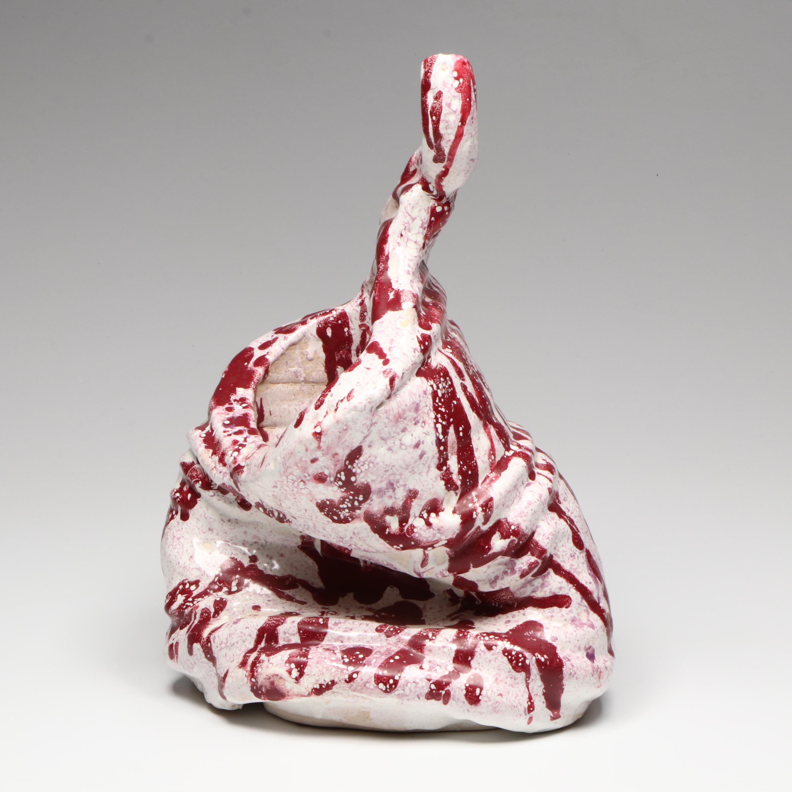 Hand-Crafted Ceramic Vessel With Burgundy Splatter Glaze