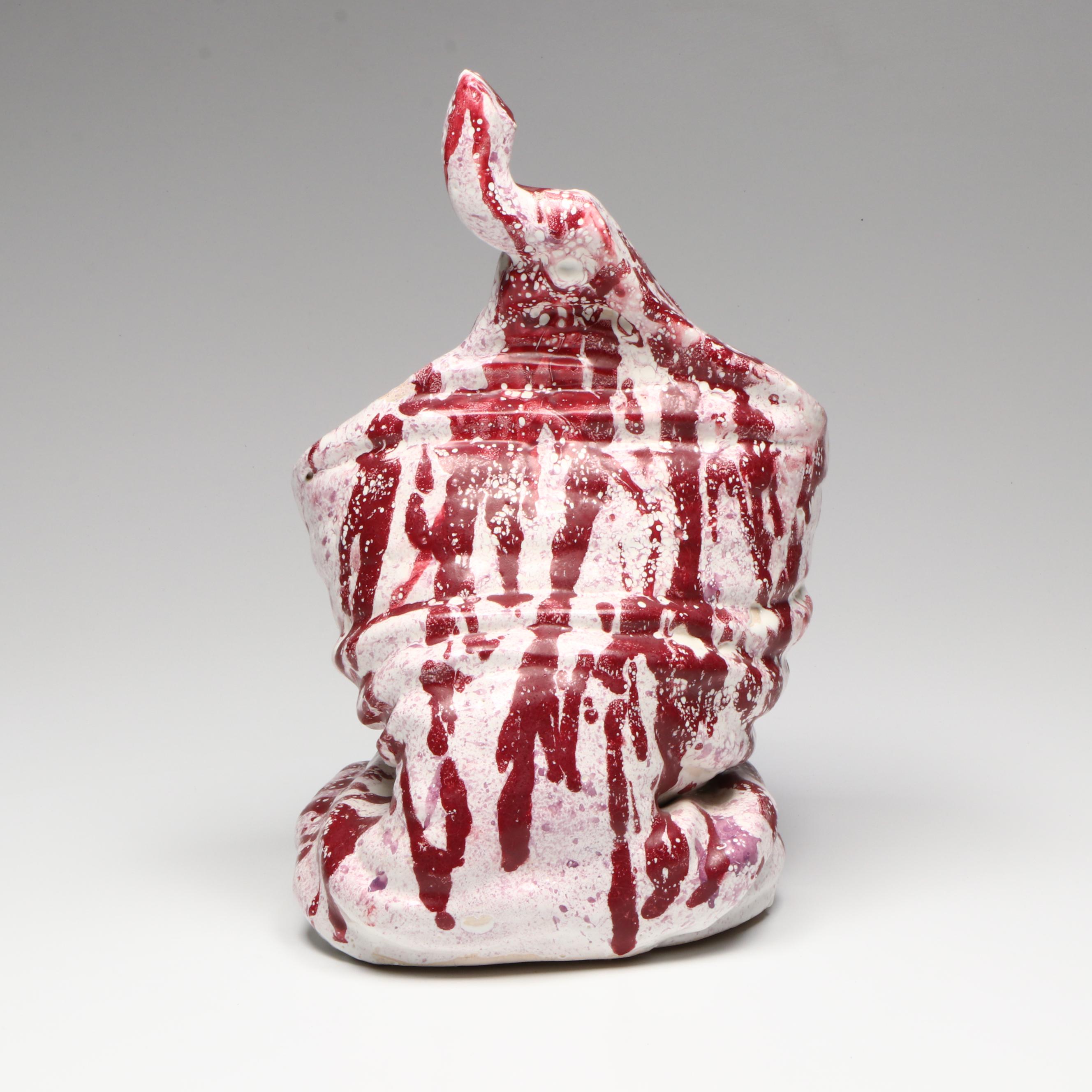 Hand-Crafted Ceramic Vessel With Burgundy Splatter Glaze