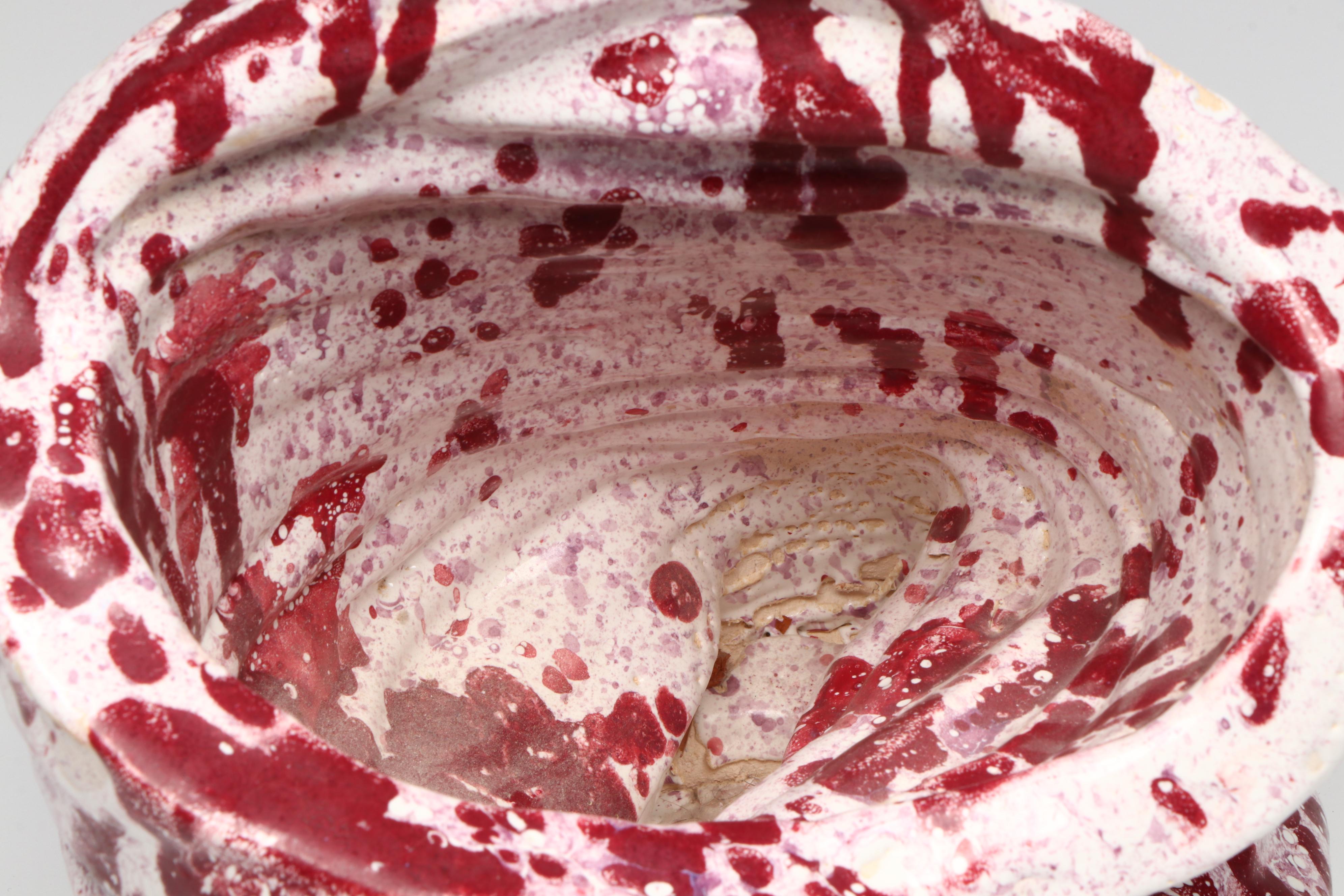 Hand-Crafted Ceramic Vessel With Burgundy Splatter Glaze
