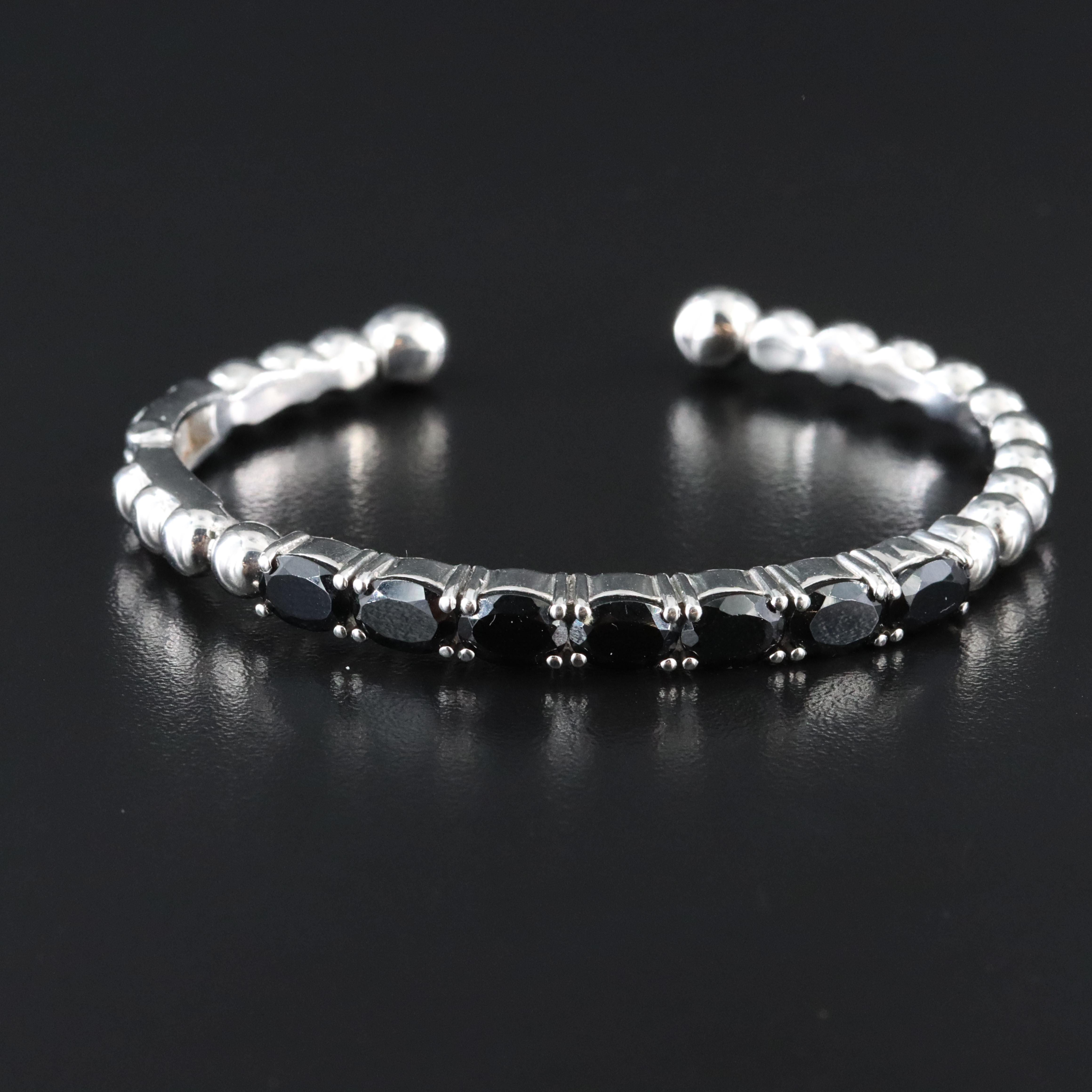 Stainless Steel Black Spinel Hinged Cuff
