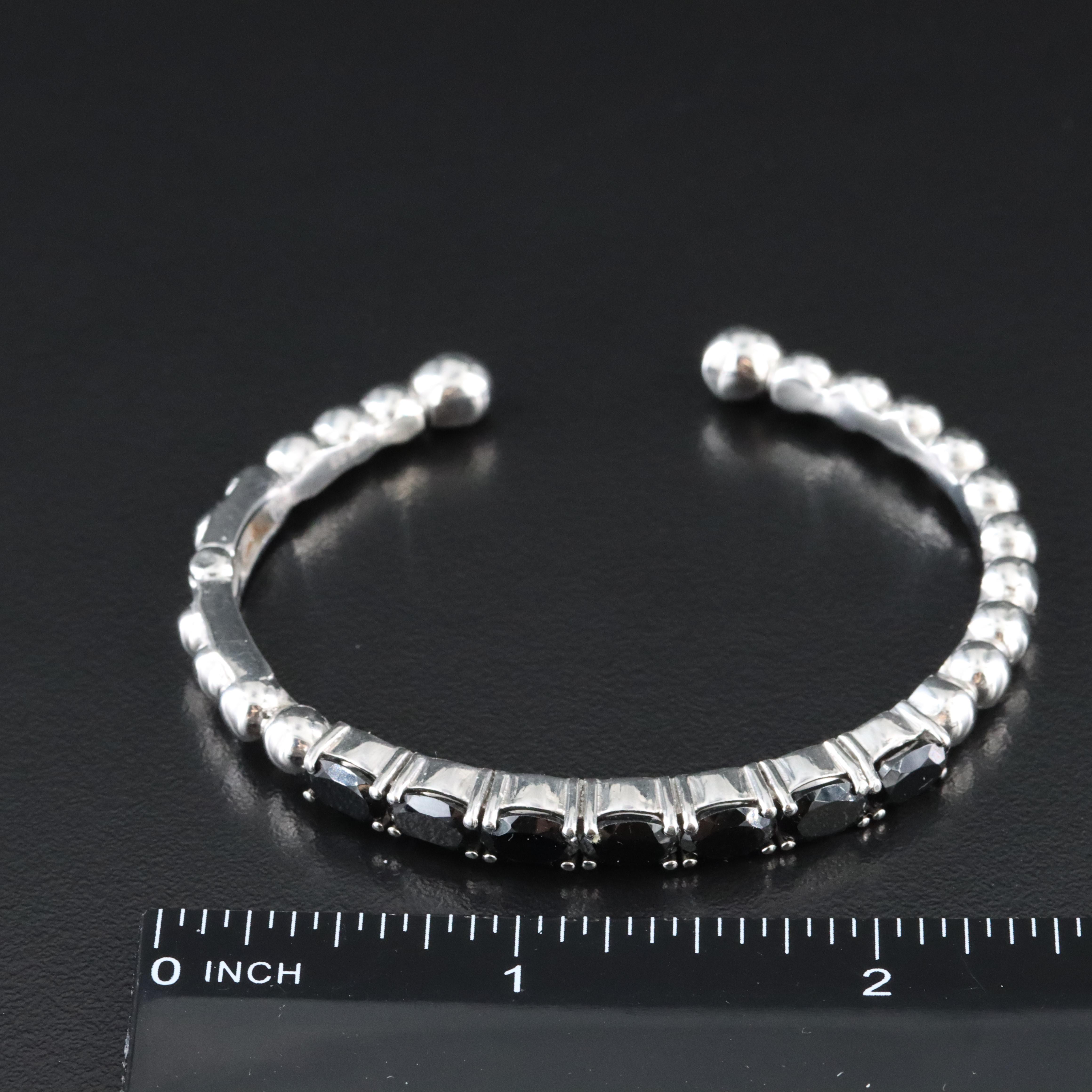 Stainless Steel Black Spinel Hinged Cuff