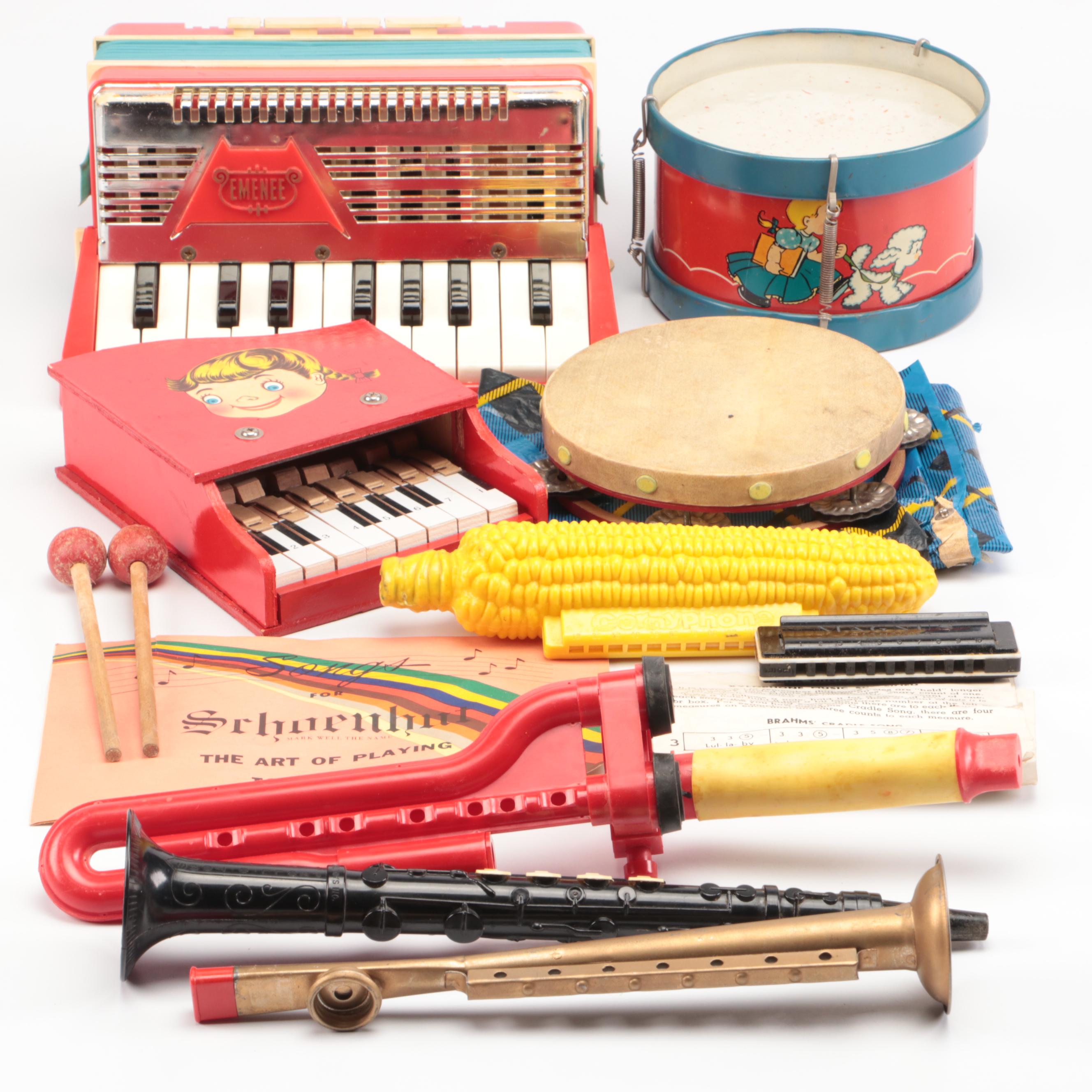 Emenee Toy Accordion with Drum, Xylophone, and More Vintage Toy Instruments