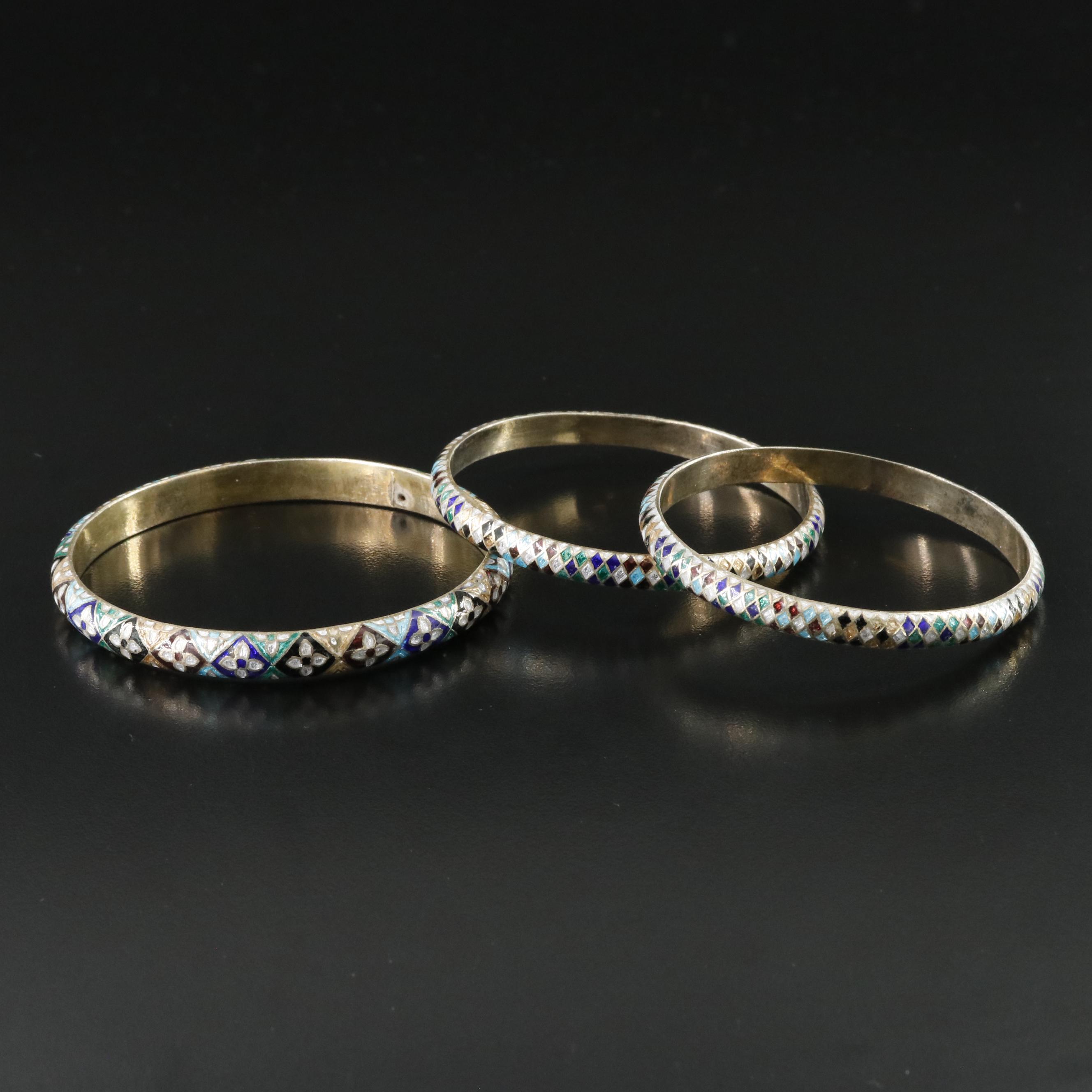Vintage 900 Silver Enamel Bangles
