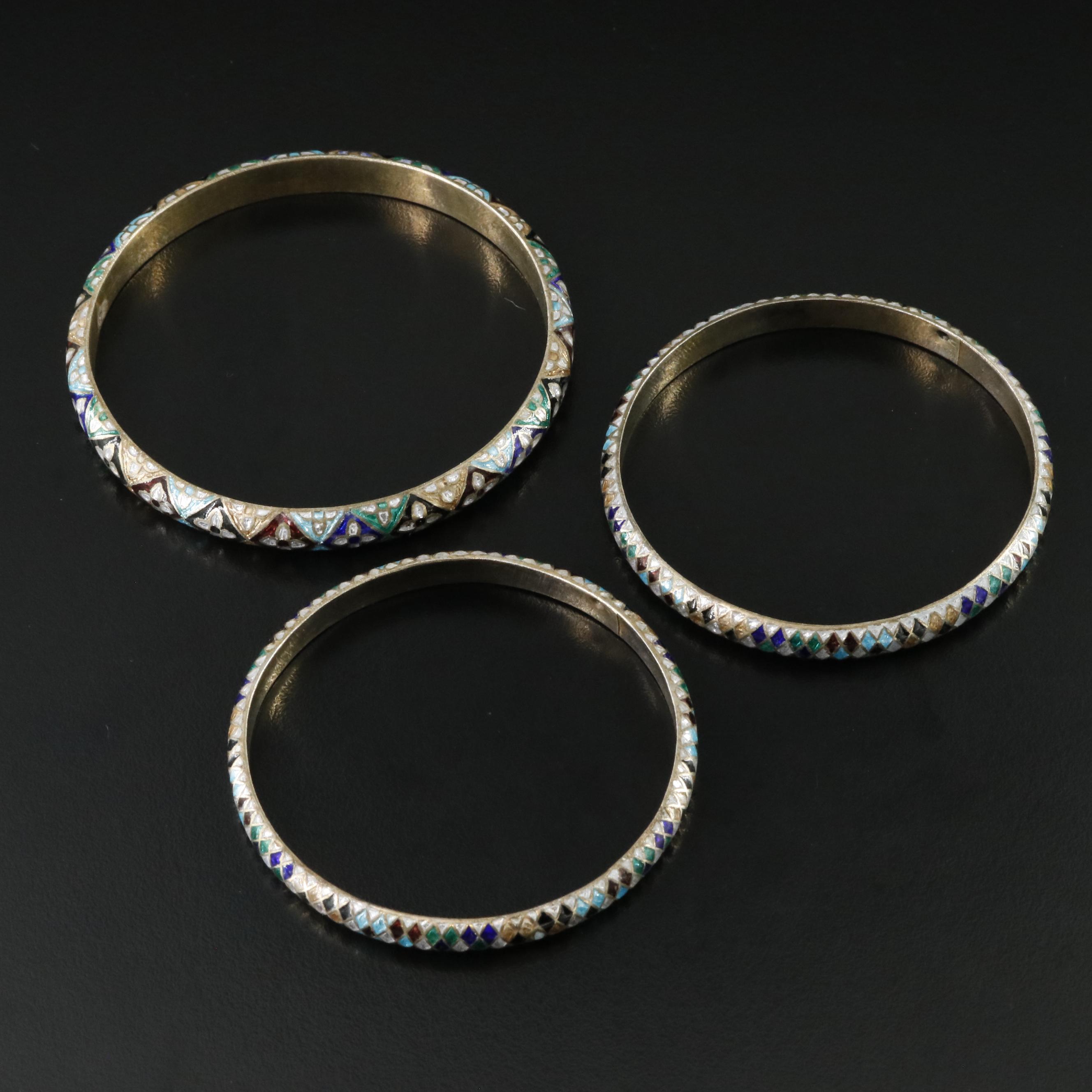 Vintage 900 Silver Enamel Bangles
