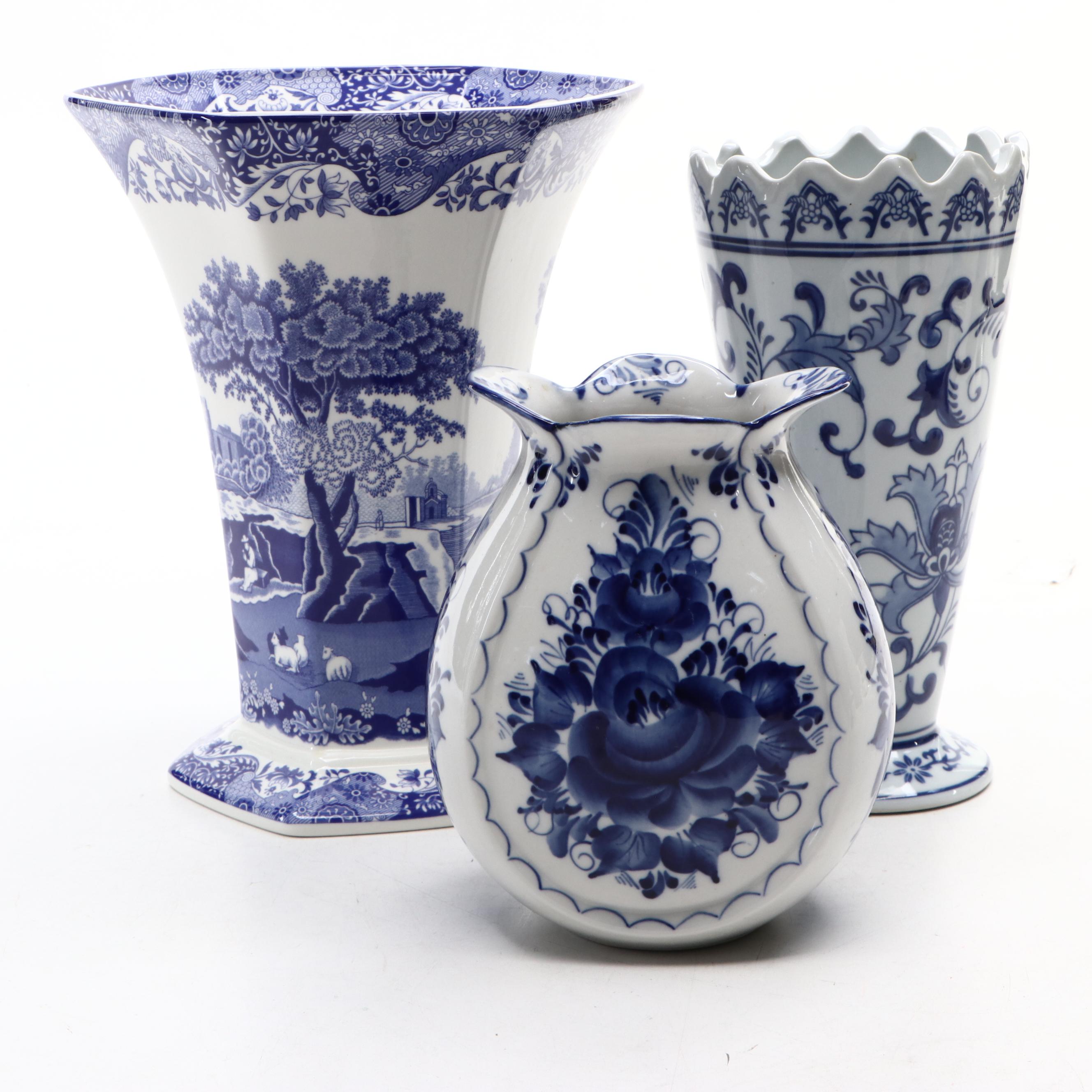 Spode "Italian" Ceramic Vase with Other Blue and White Floral Vases