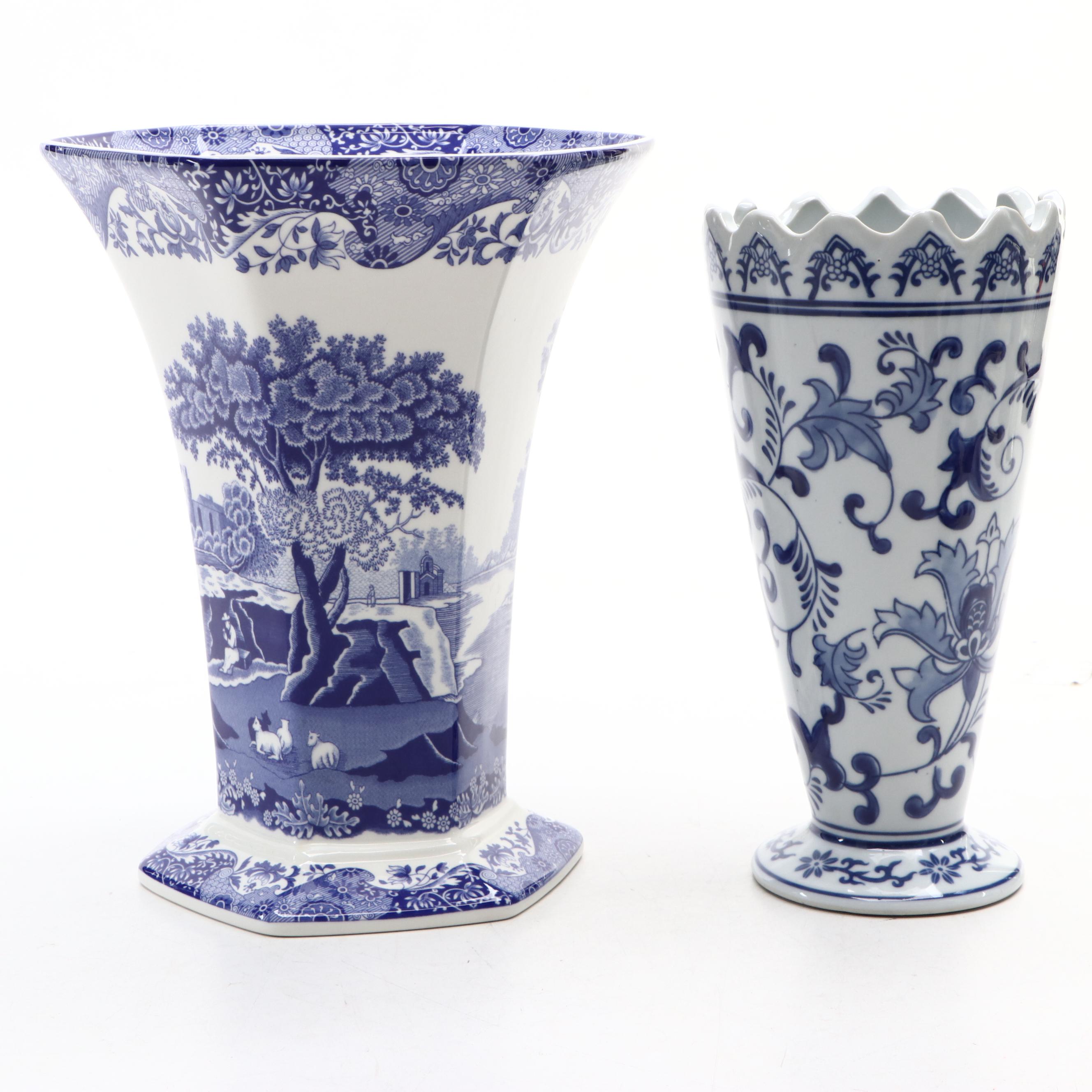 Spode "Italian" Ceramic Vase with Other Blue and White Floral Vases