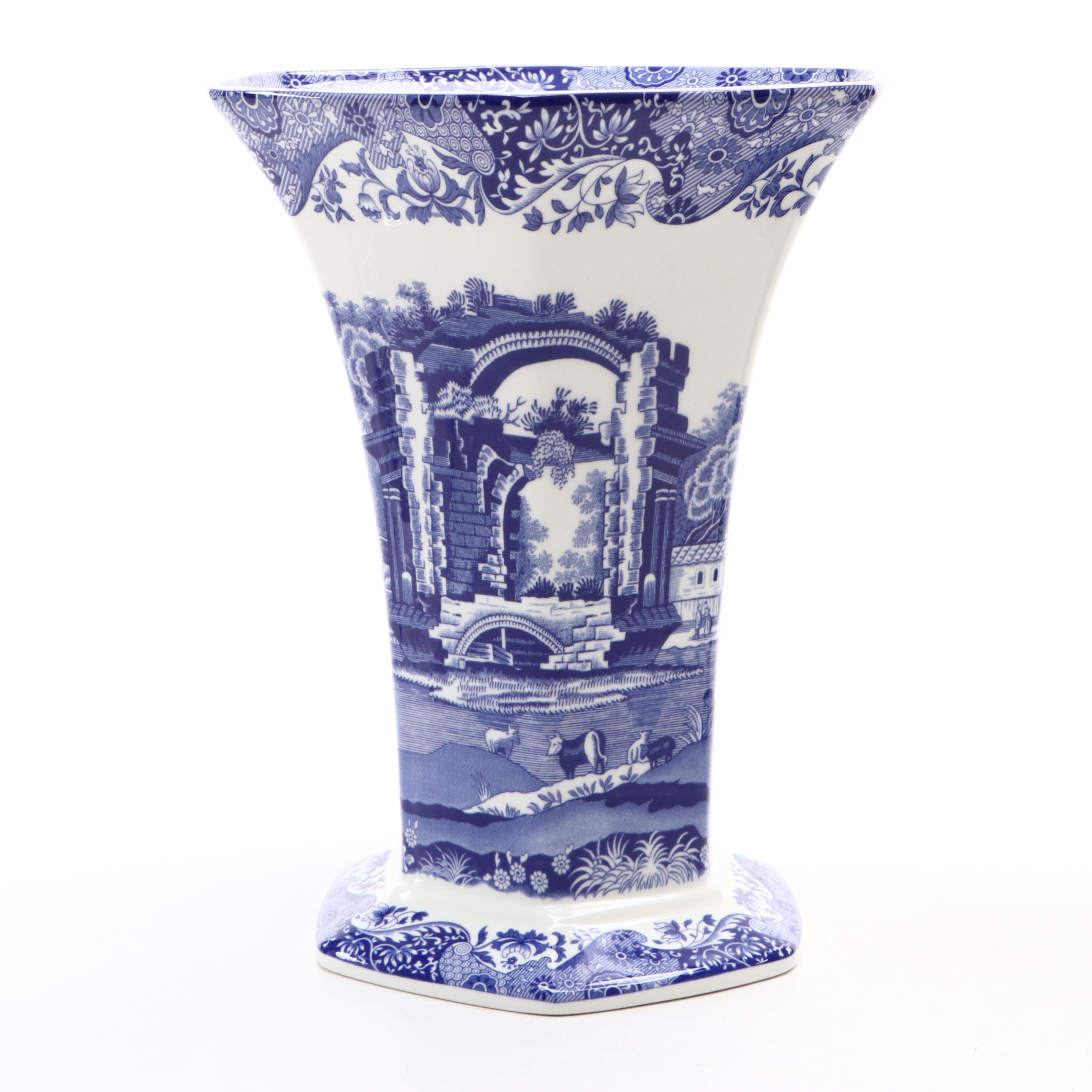 Spode "Italian" Ceramic Vase with Other Blue and White Floral Vases