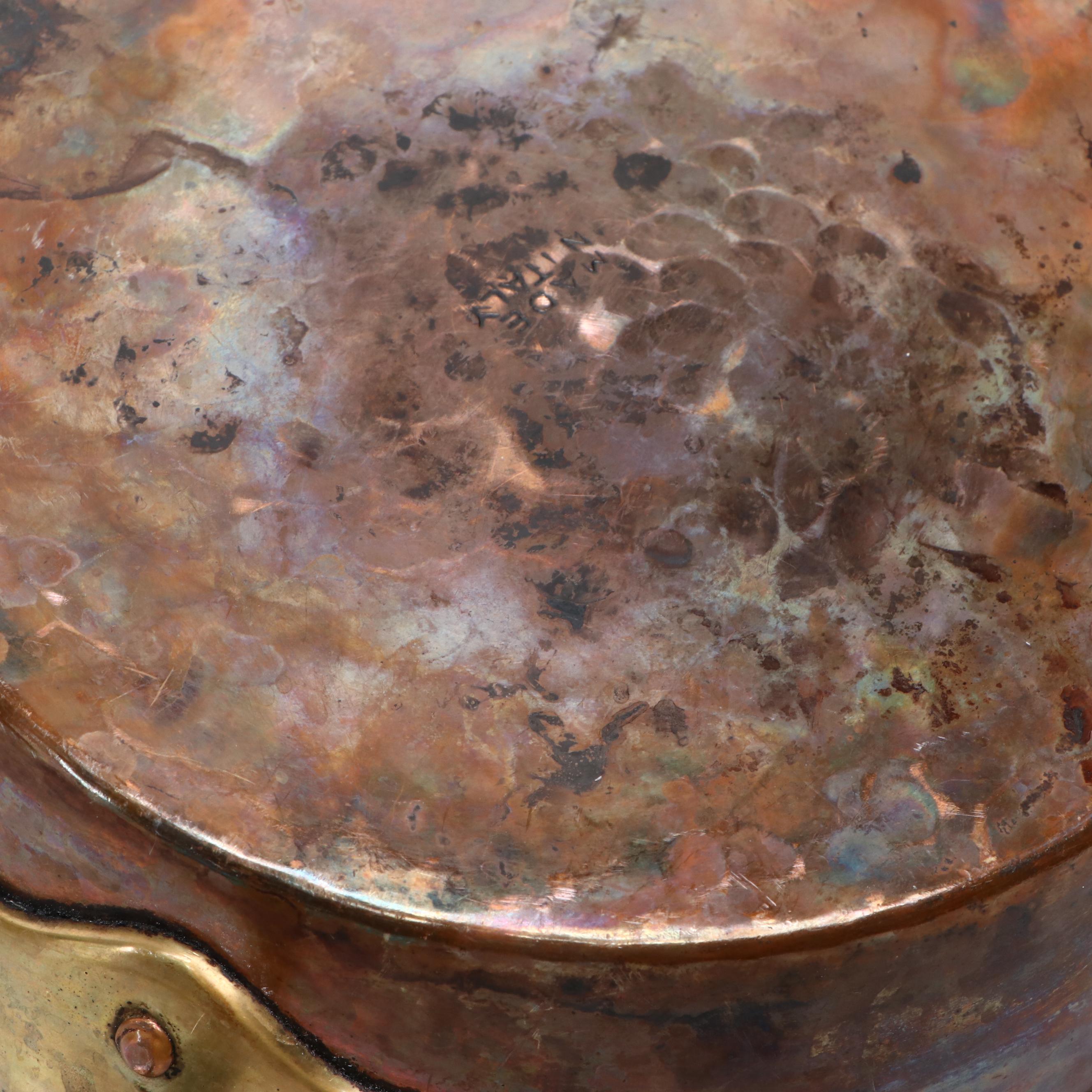 European Hammered Copper Pans with Brass Handles