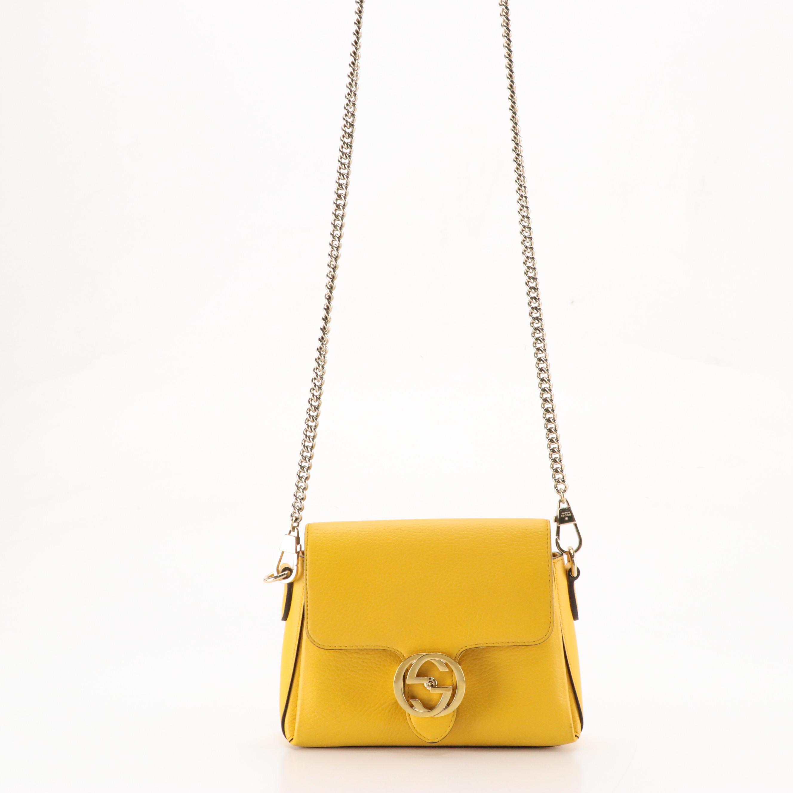 Gucci Interlocking GG Dollar Shoulder Bag in Yellow Grained Leather