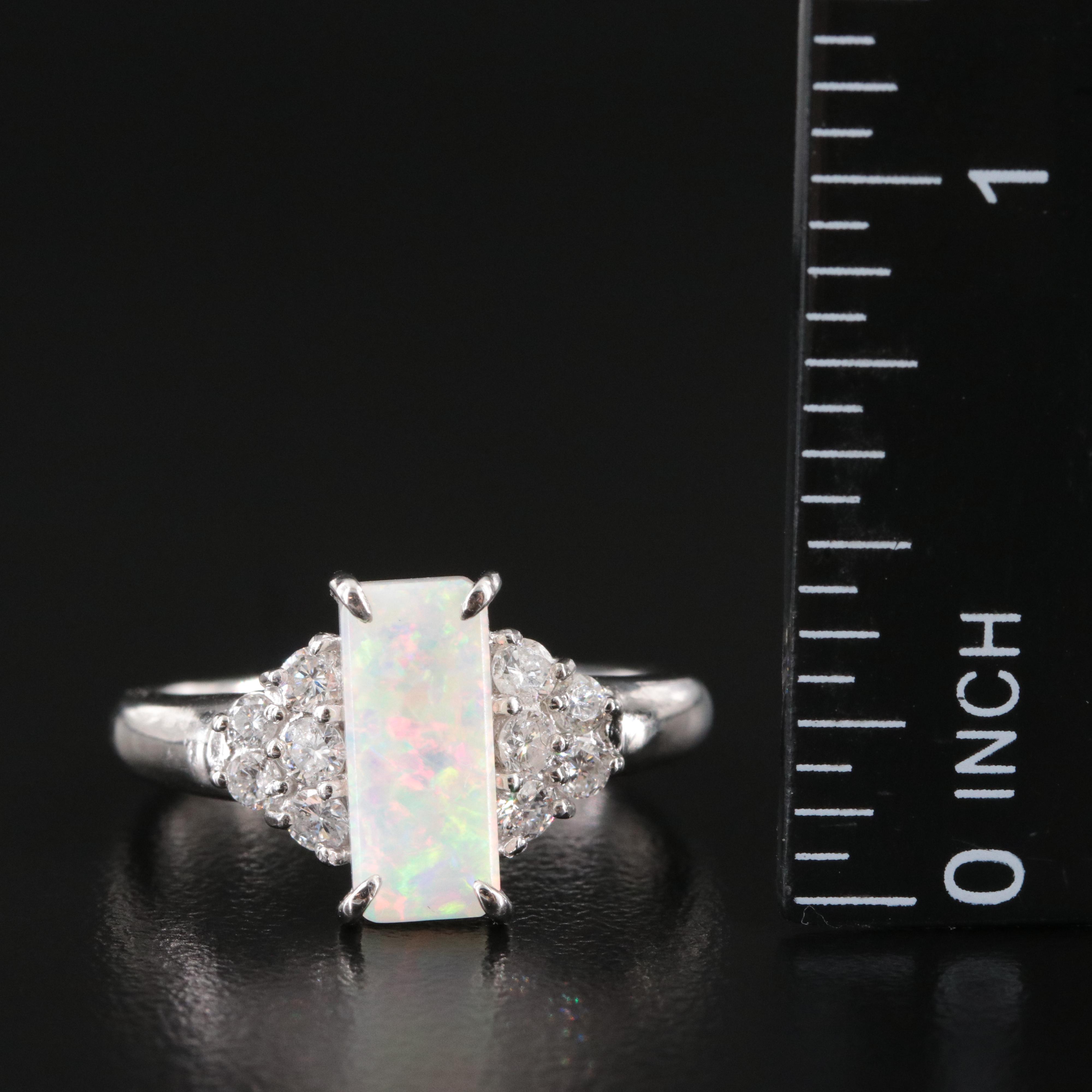 Platinum Opal and Diamond Ring