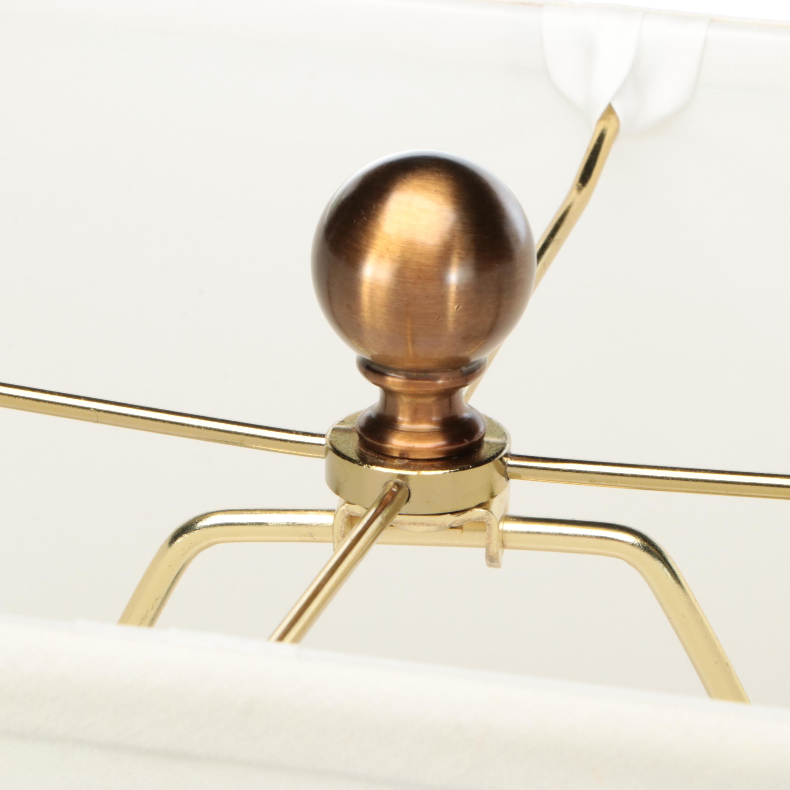 Williamsburg "Hannah" Blue and White Ceramic Table Lamp Pair with Drum Shades