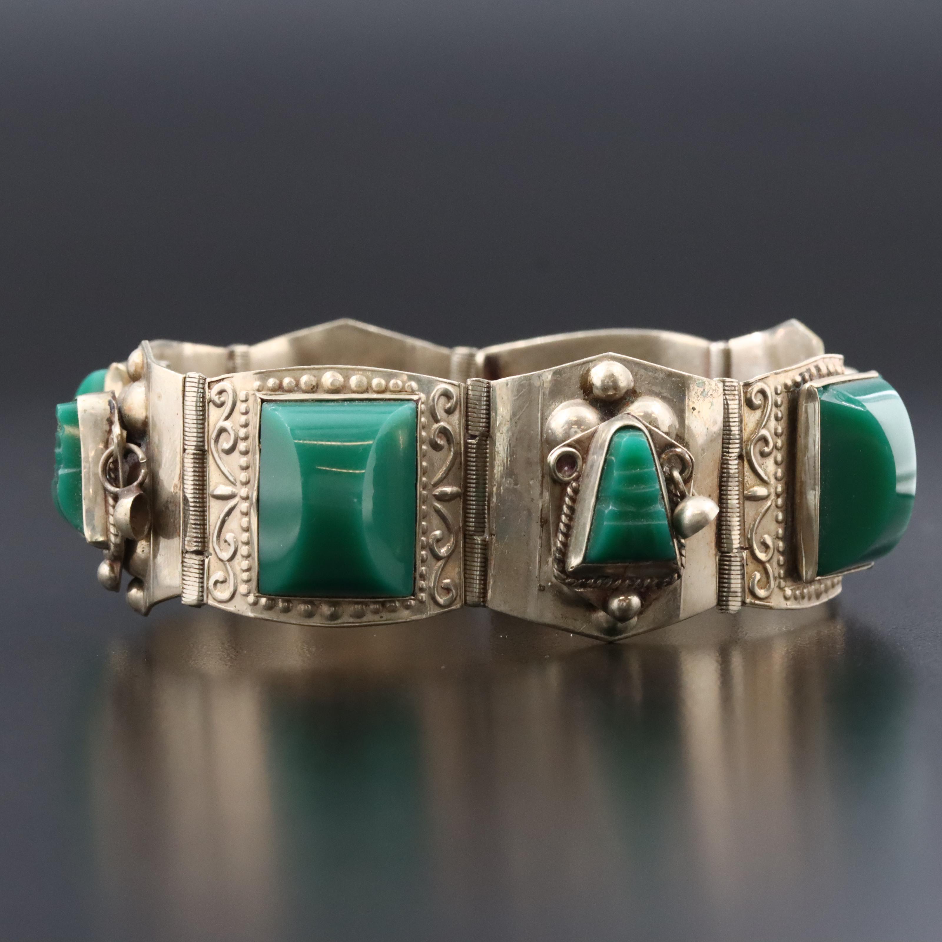 Mexican Warrior Panel Bracelet with Chalcedony