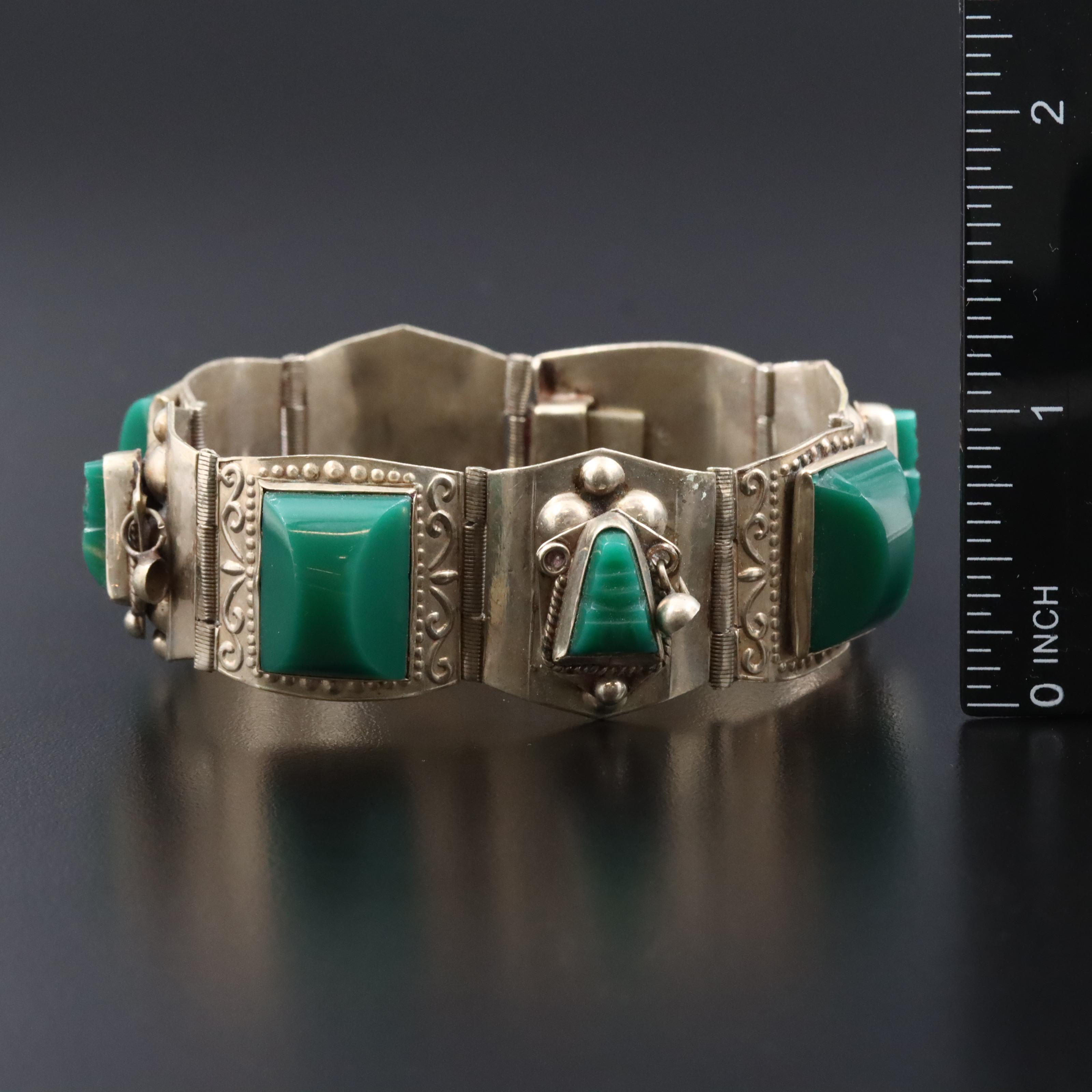 Mexican Warrior Panel Bracelet with Chalcedony