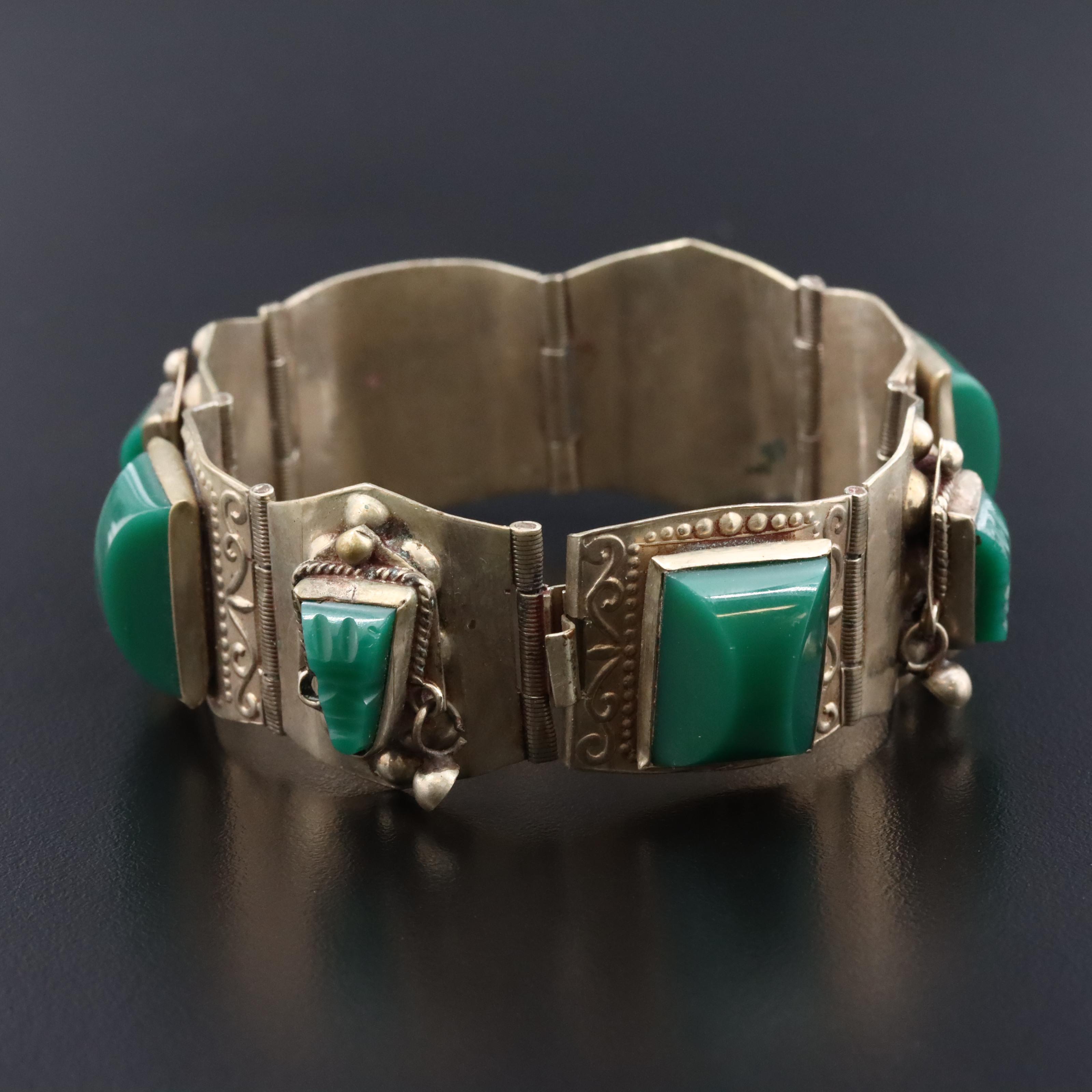 Mexican Warrior Panel Bracelet with Chalcedony