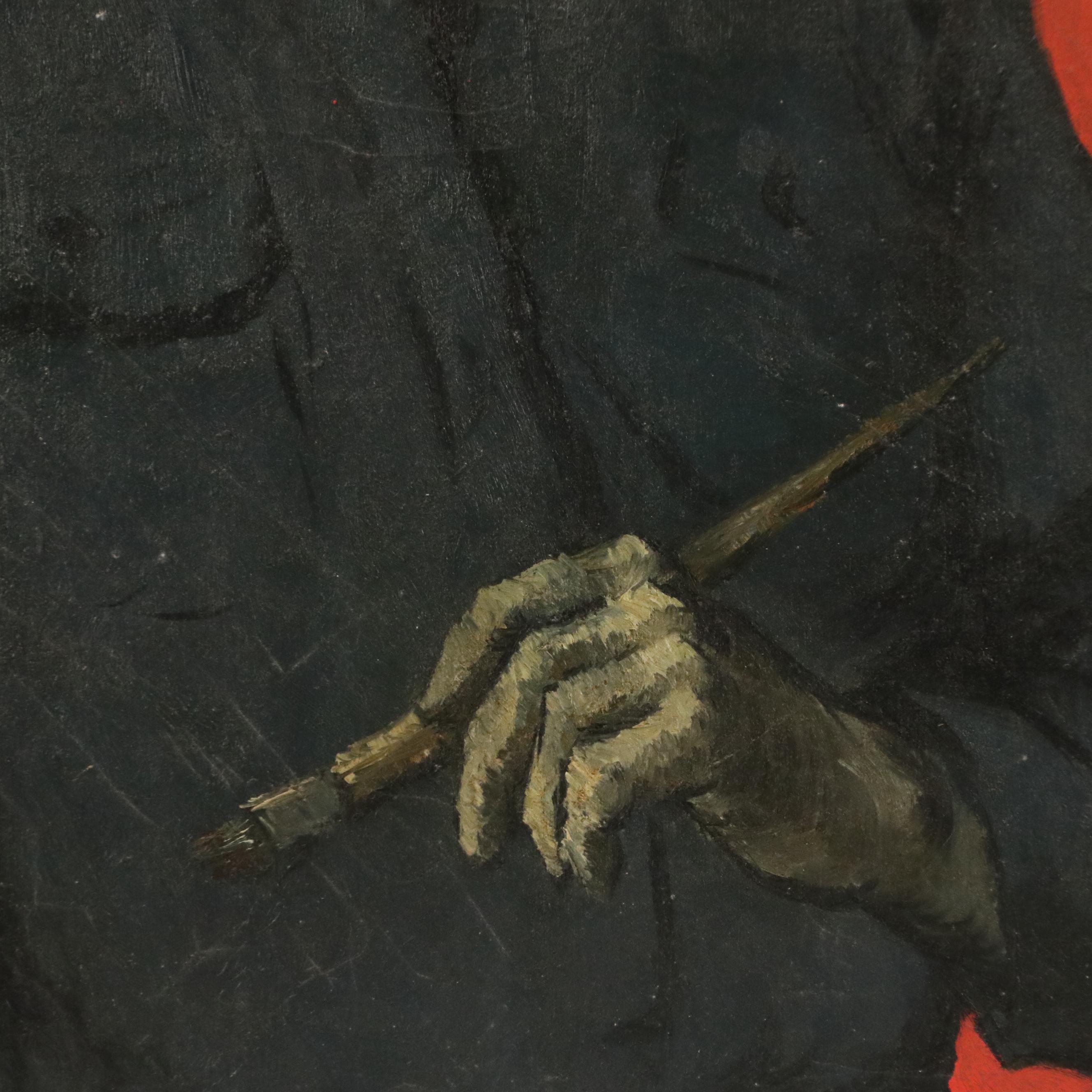 Harvey Shepard Oil Self Portrait with Paintbrush, Mid-20th Century