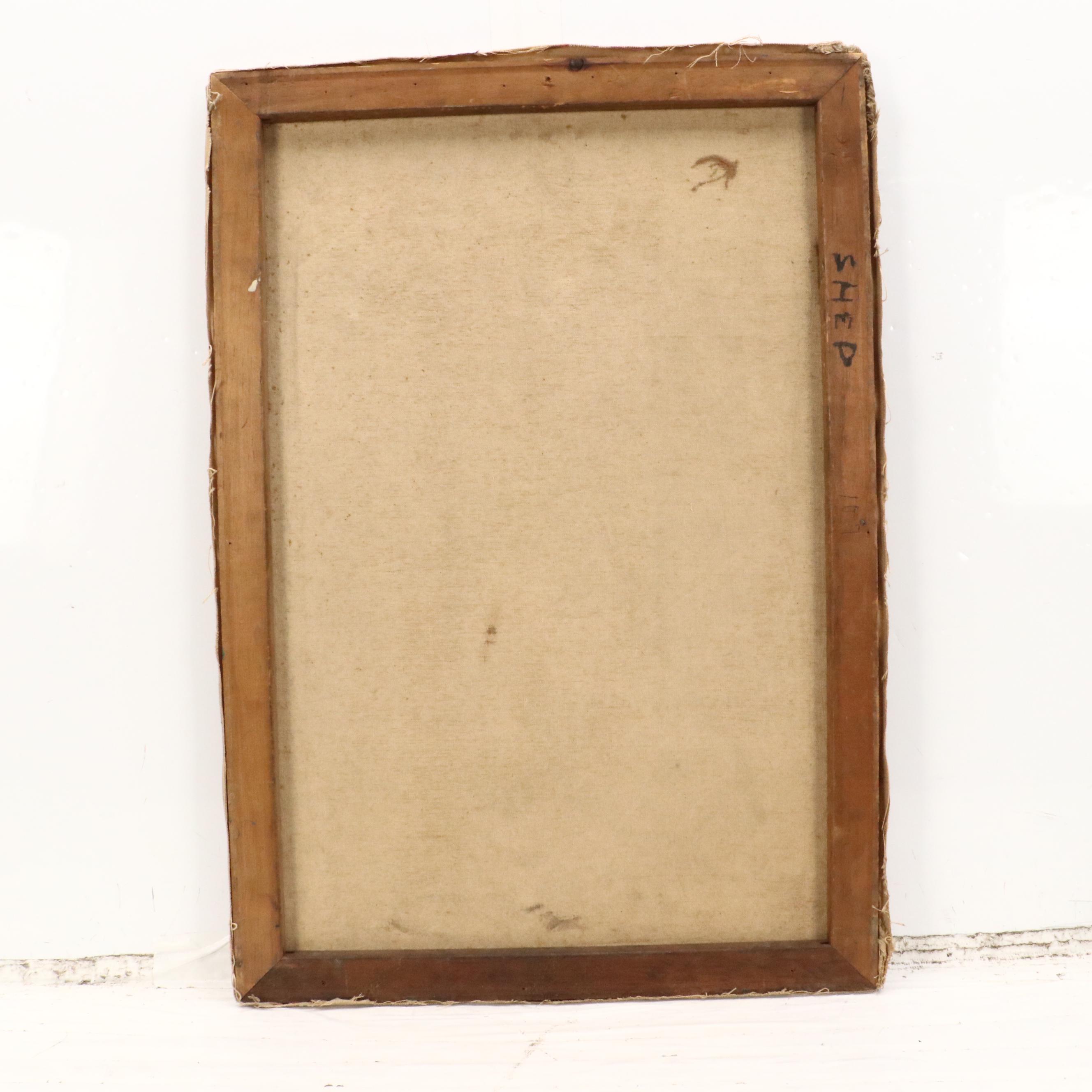 Harvey Shepard Oil Self Portrait with Paintbrush, Mid-20th Century