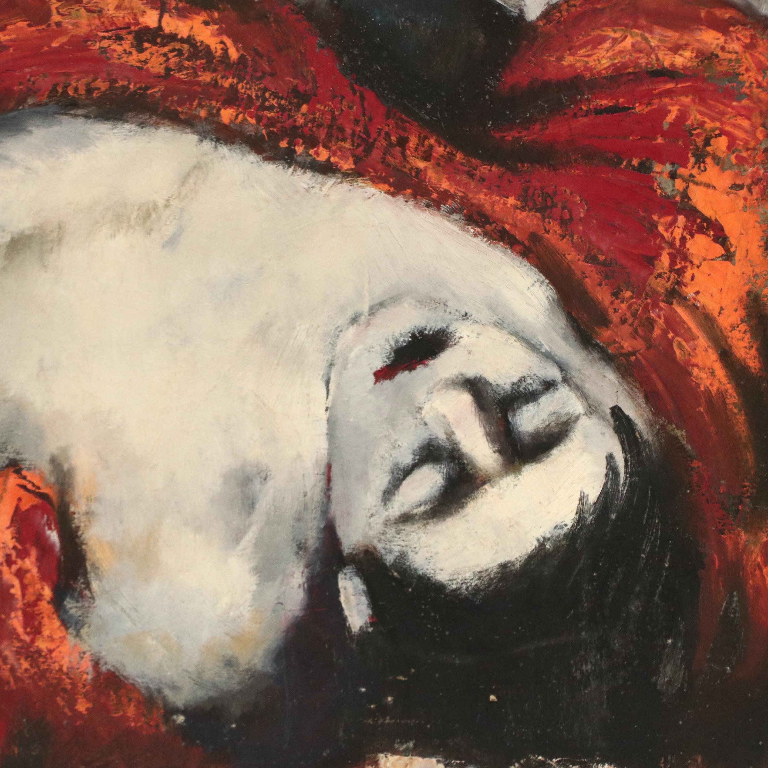 Harvey Shepard Figural Oil Painting of Stylized Man in Robe, Mid-20th Century