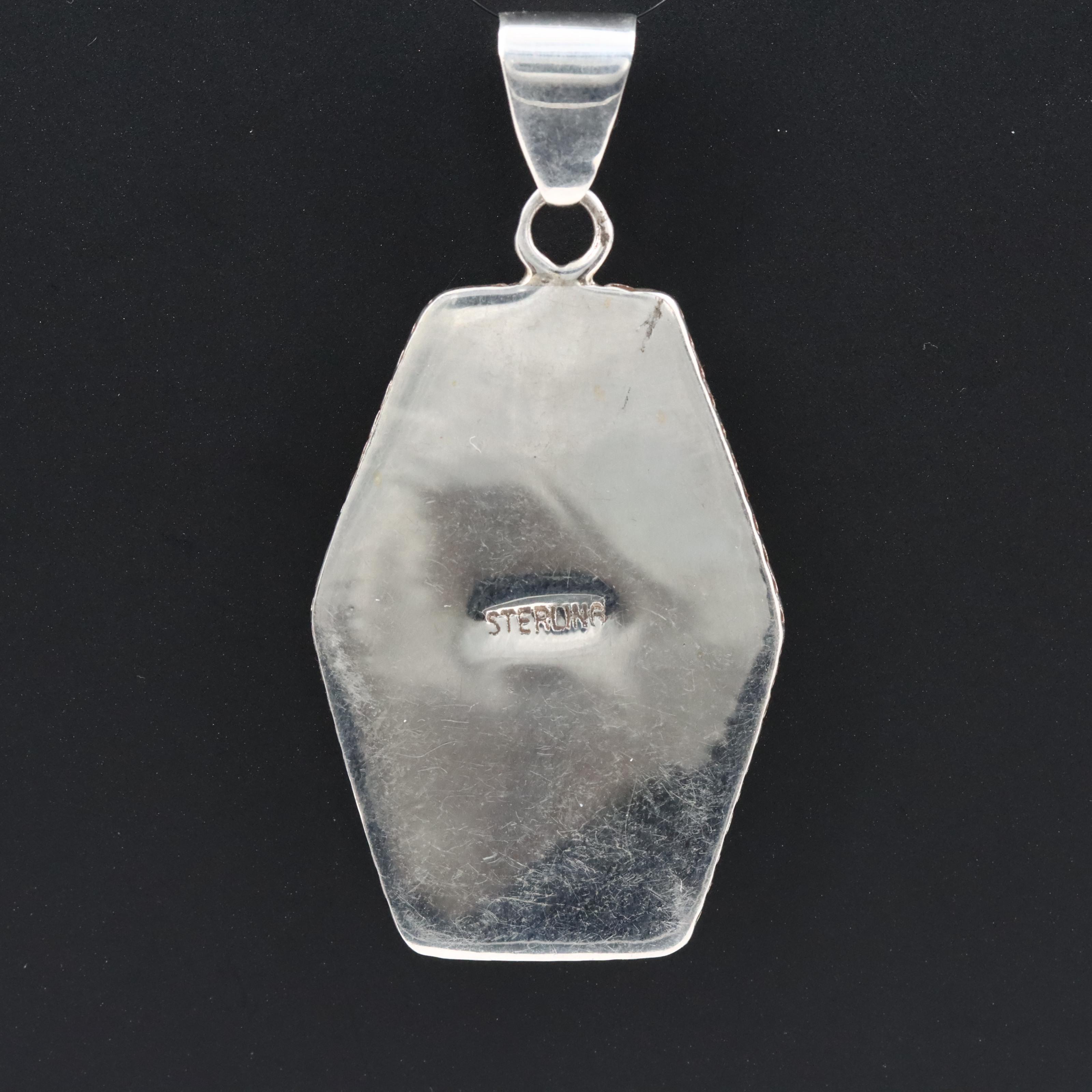 Western Style Sterling Pendant with Turquoise, Coral and Black Onyx