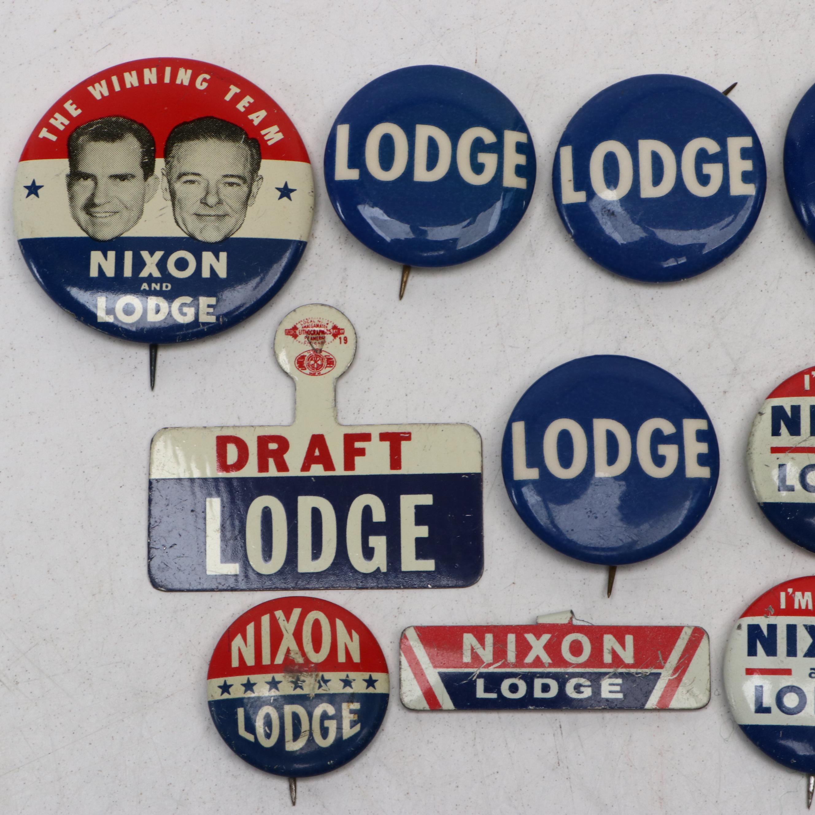 Richard Nixon and Henry Cabot Lodge Political Campaign Buttons and Tabs, 1960