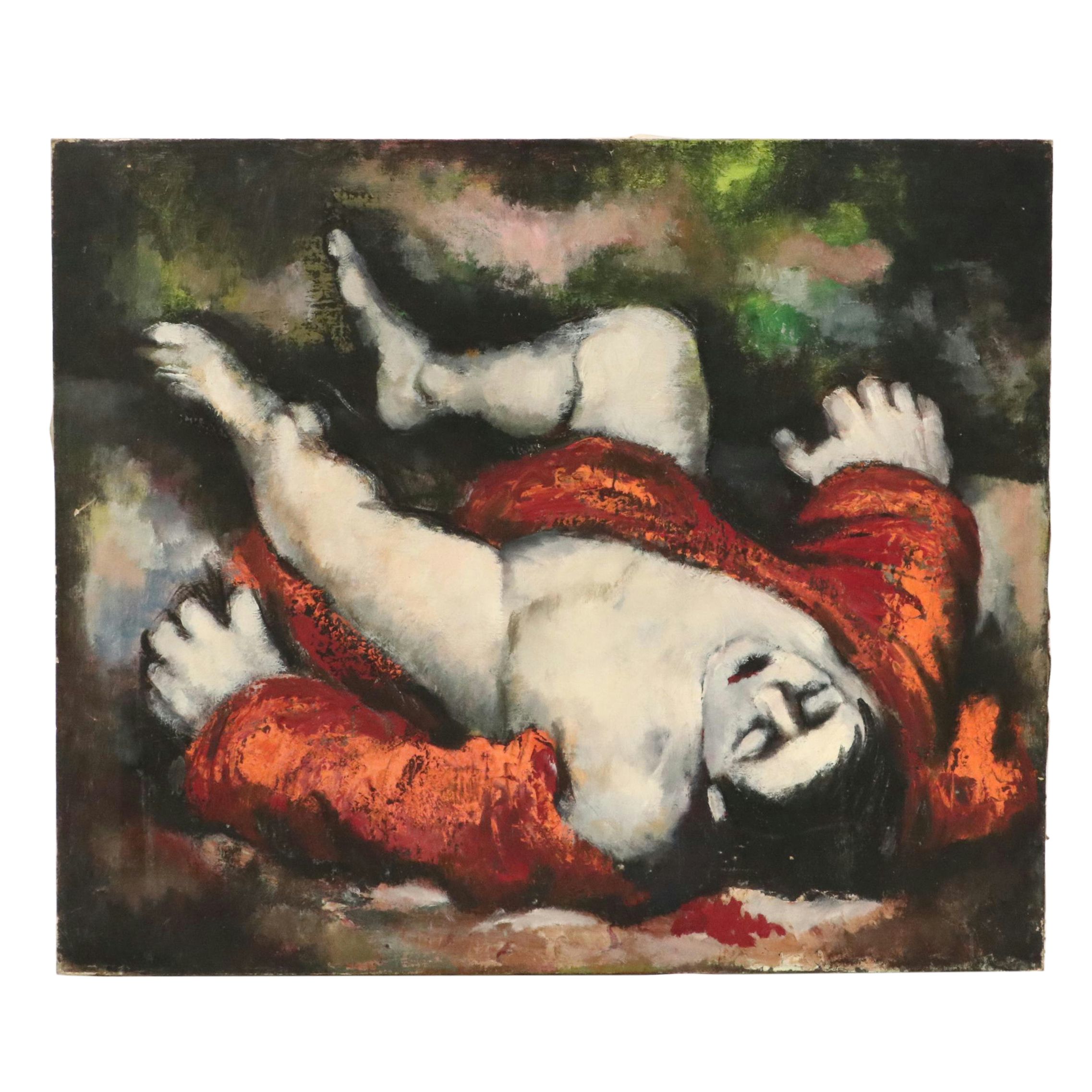 Harvey Shepard Figural Oil Painting of Stylized Man in Robe, Mid-20th Century