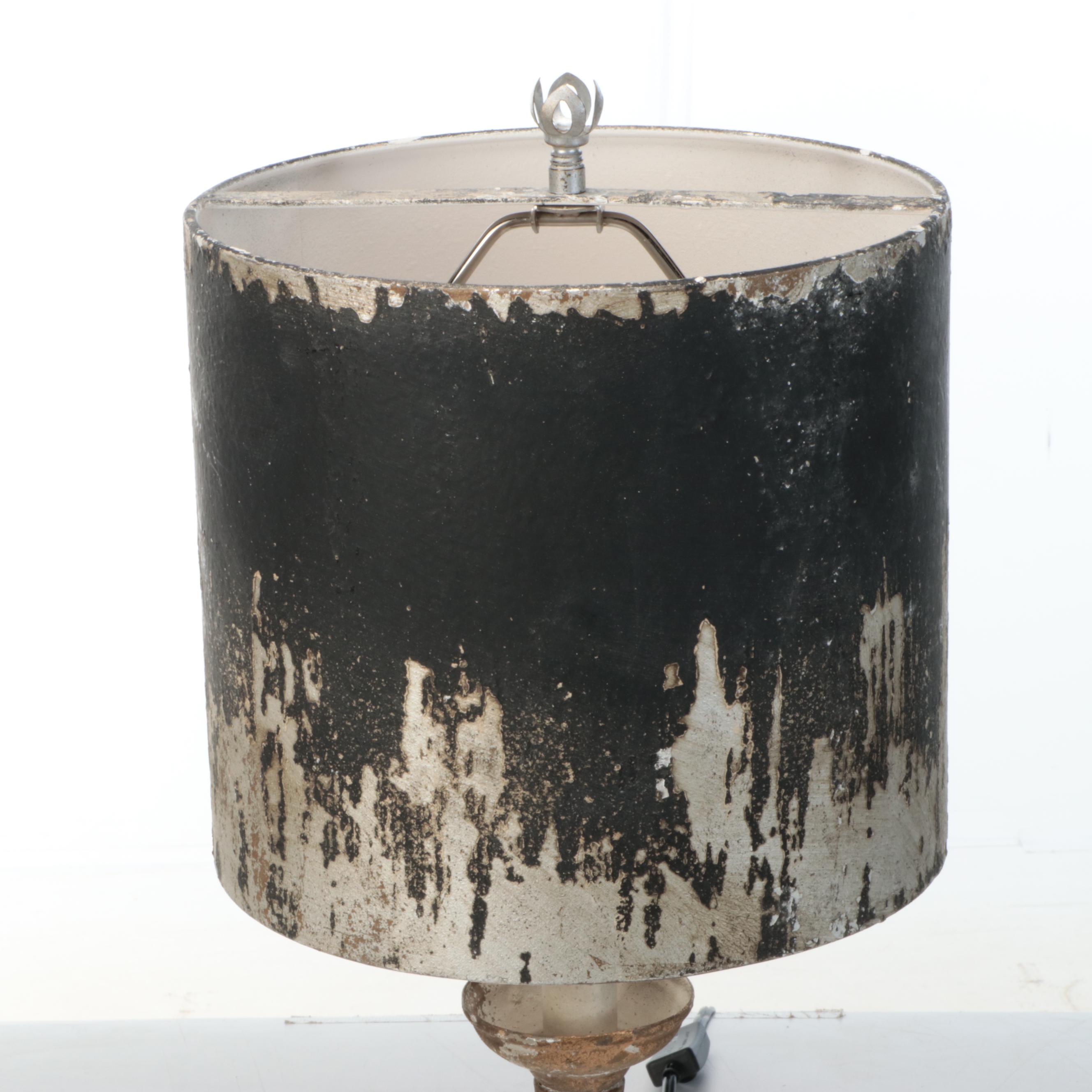 Gold Finish on Plaster Table Lamp with Distressed Black Shade