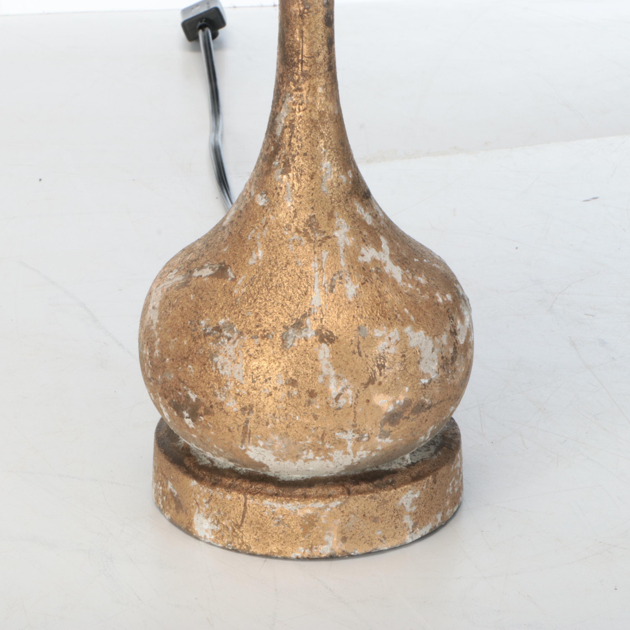 Gold Finish on Plaster Table Lamp with Distressed Black Shade