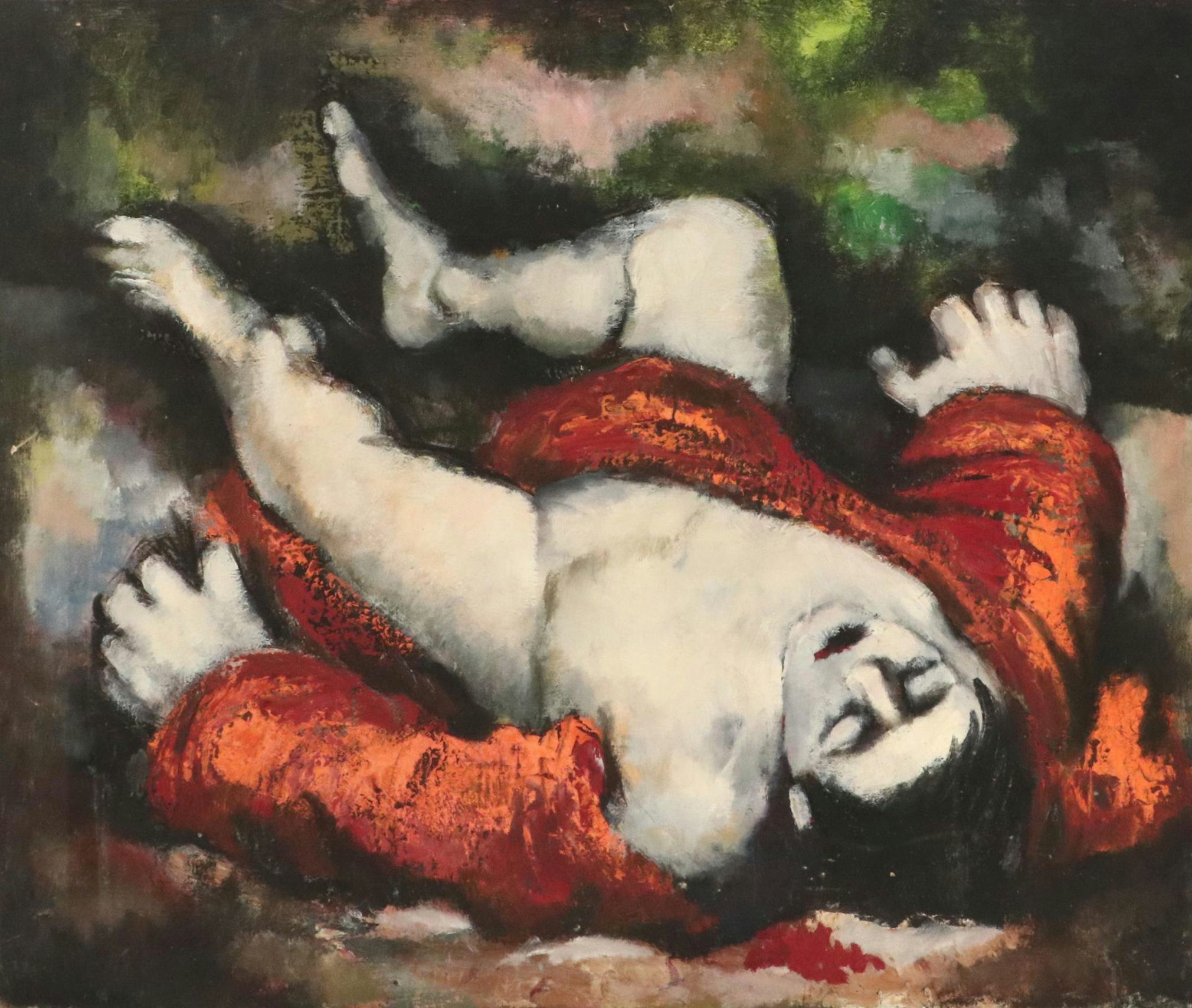 Harvey Shepard Figural Oil Painting of Stylized Man in Robe, Mid-20th Century