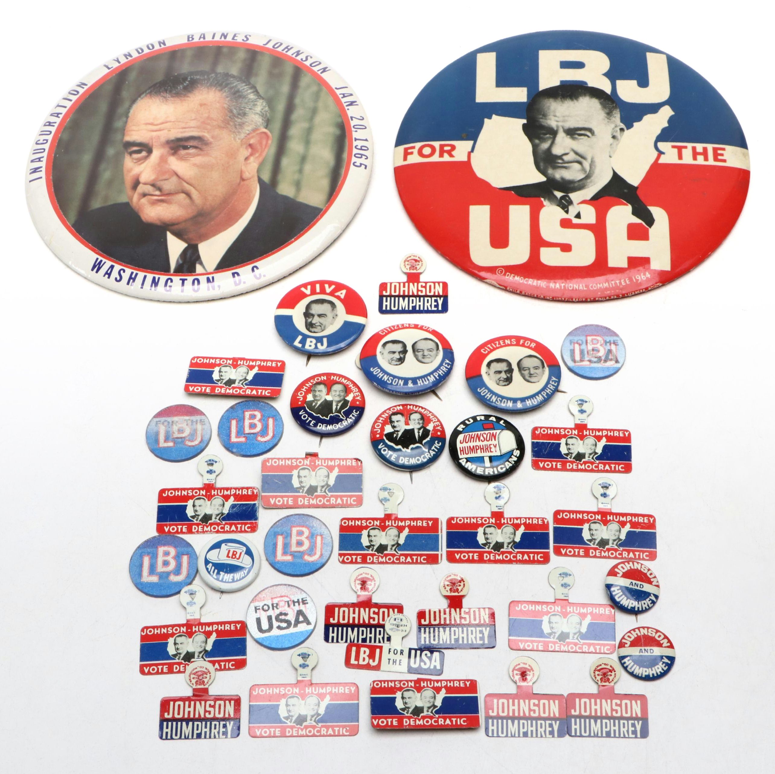 Lyndon B. Johnson Campaign Pinbacks, Lapel Pins and Sticker Buttons, 1960s