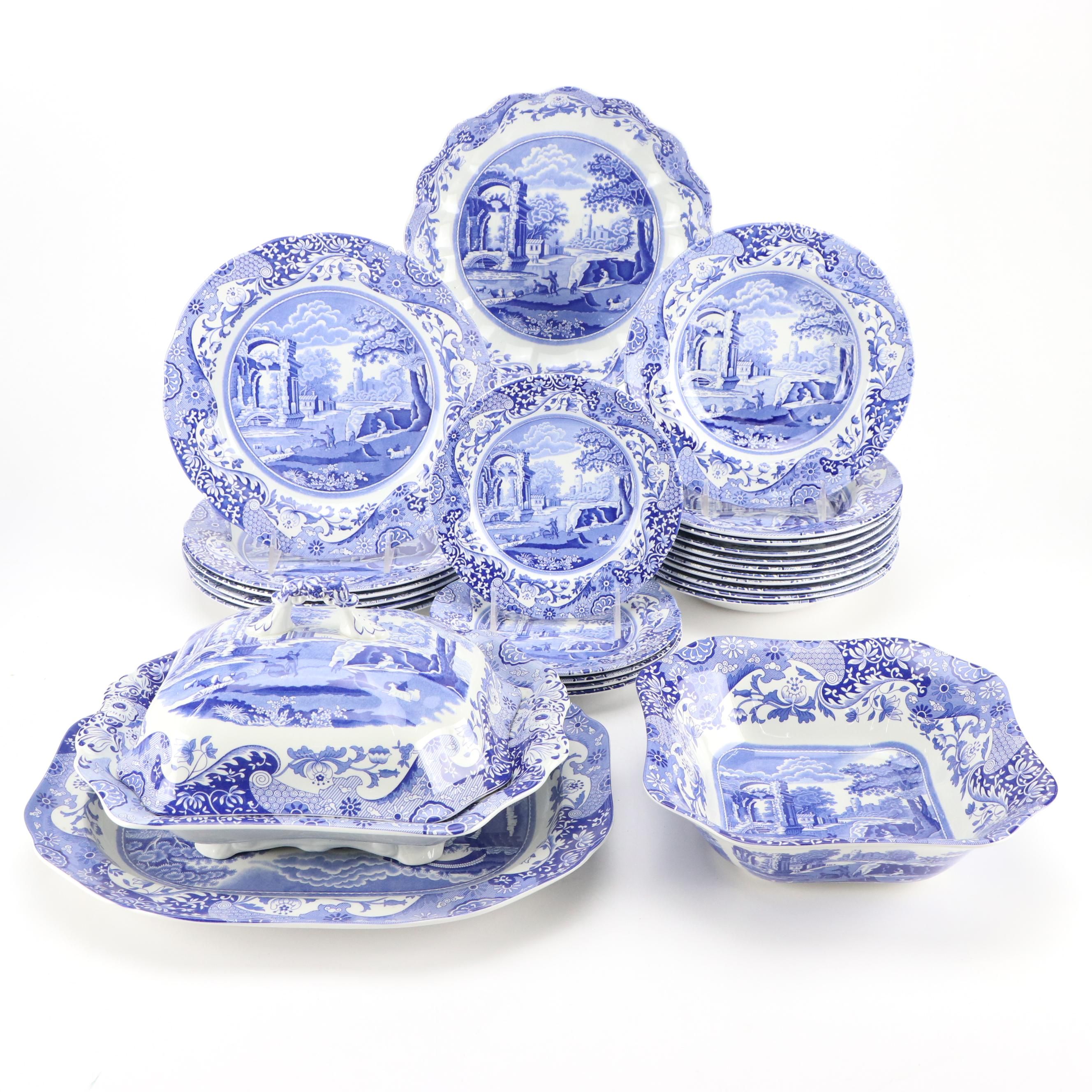 Spode "Italian" Blue and White Ceramic Dinnerware and Serving Pieces