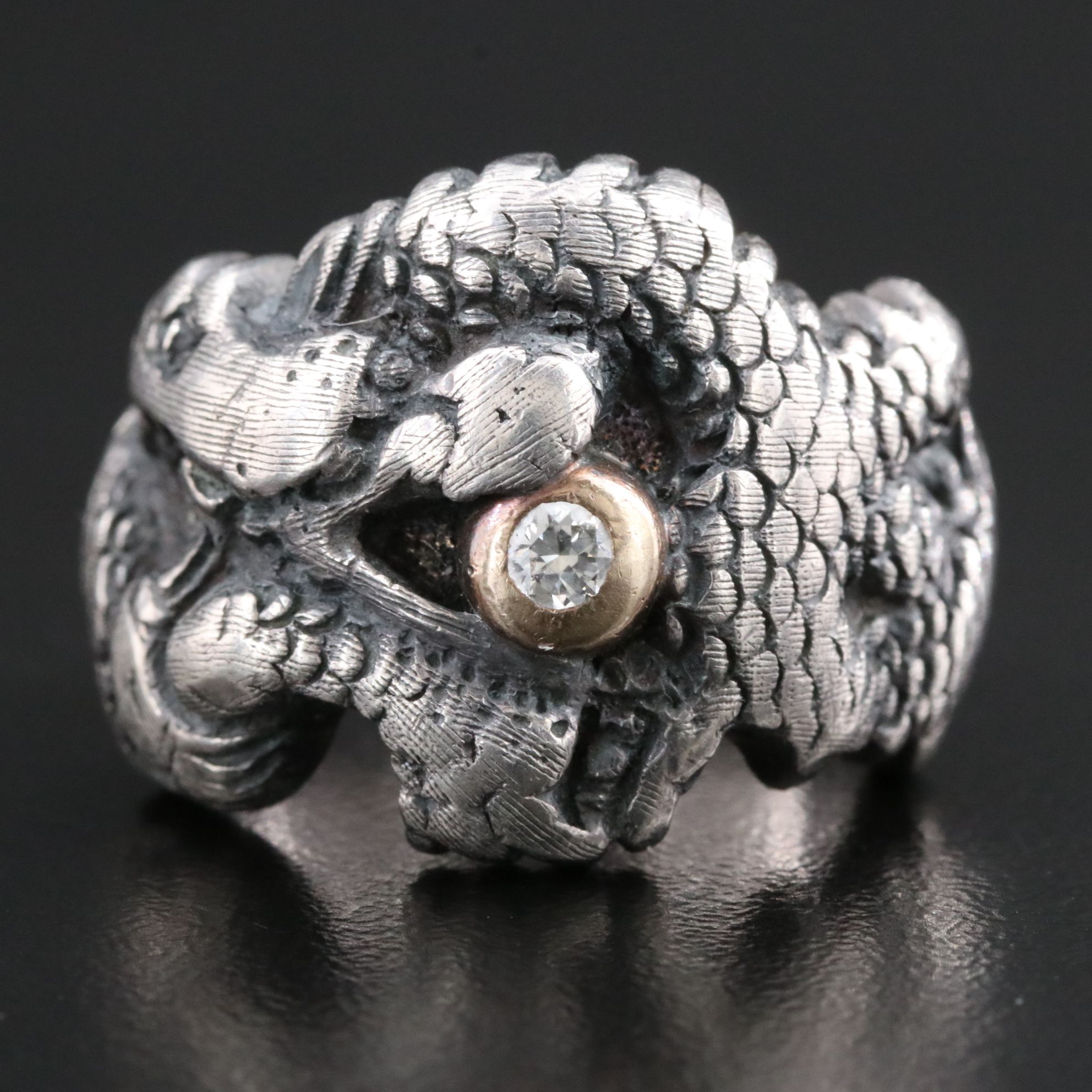 Sterling 0.09 CT Diamond Accented Dragon Ring with 10K Accent