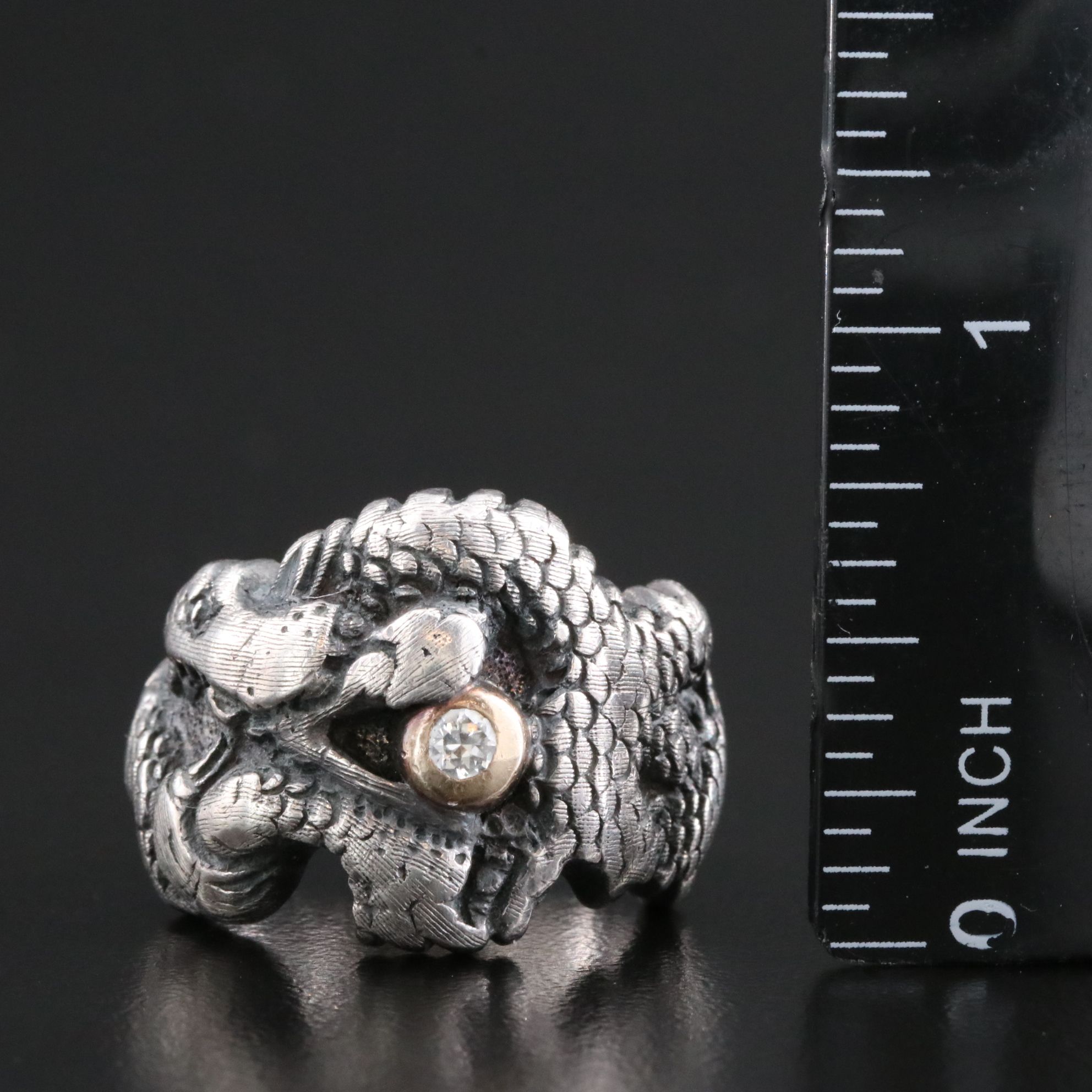 Sterling 0.09 CT Diamond Accented Dragon Ring with 10K Accent
