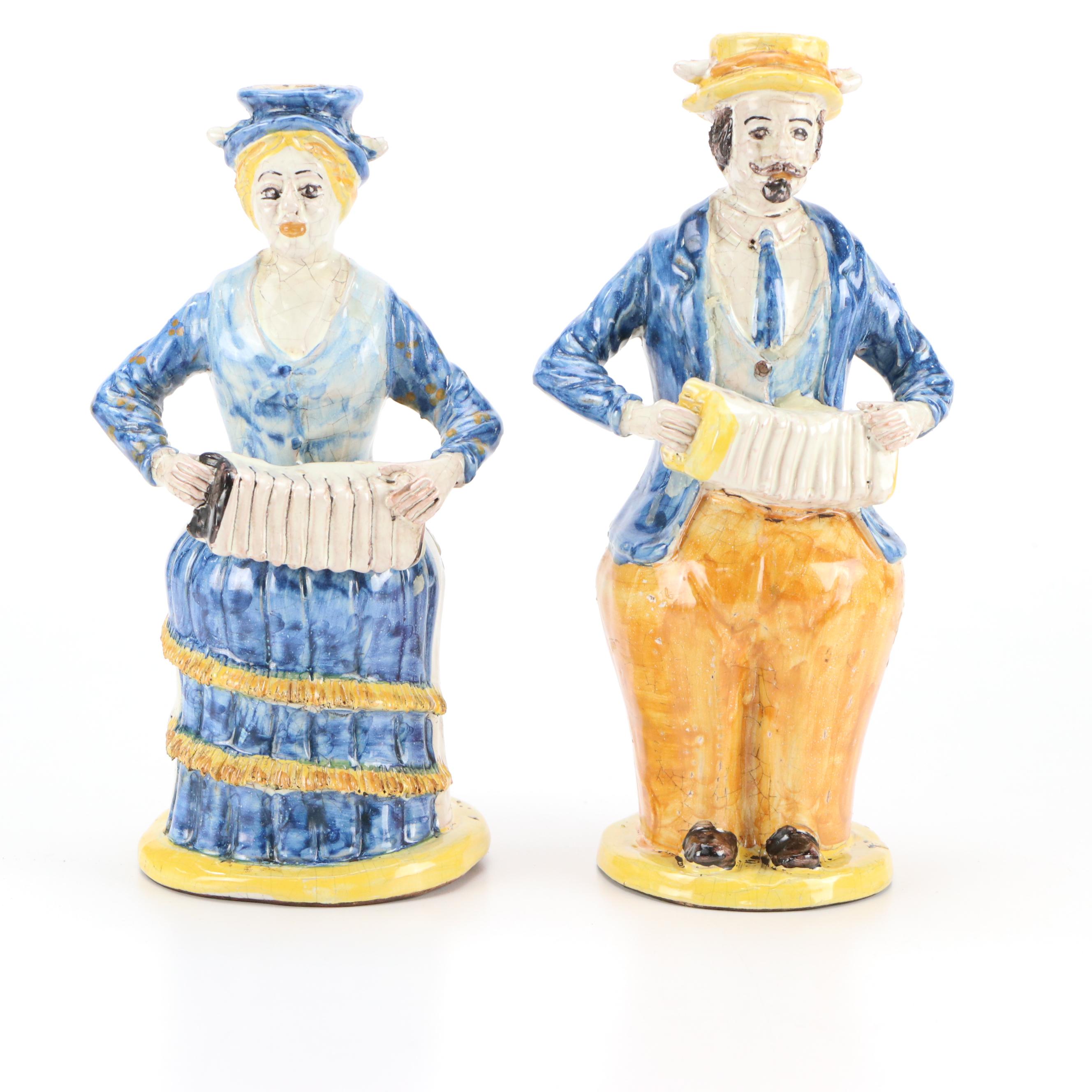 Ernesto Boria Caltagirone Majolica Figural Candlesticks