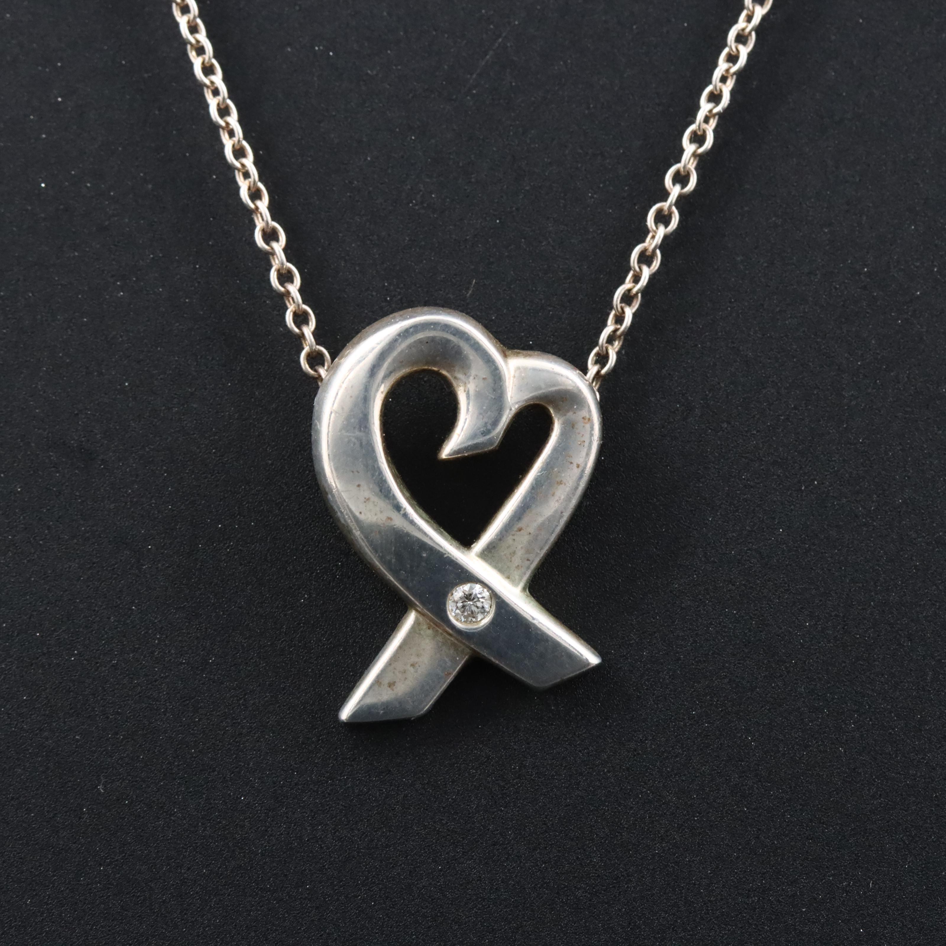 Paloma Picasso for Tiffany & Co. Loving Heart Sterling Diamond Necklace