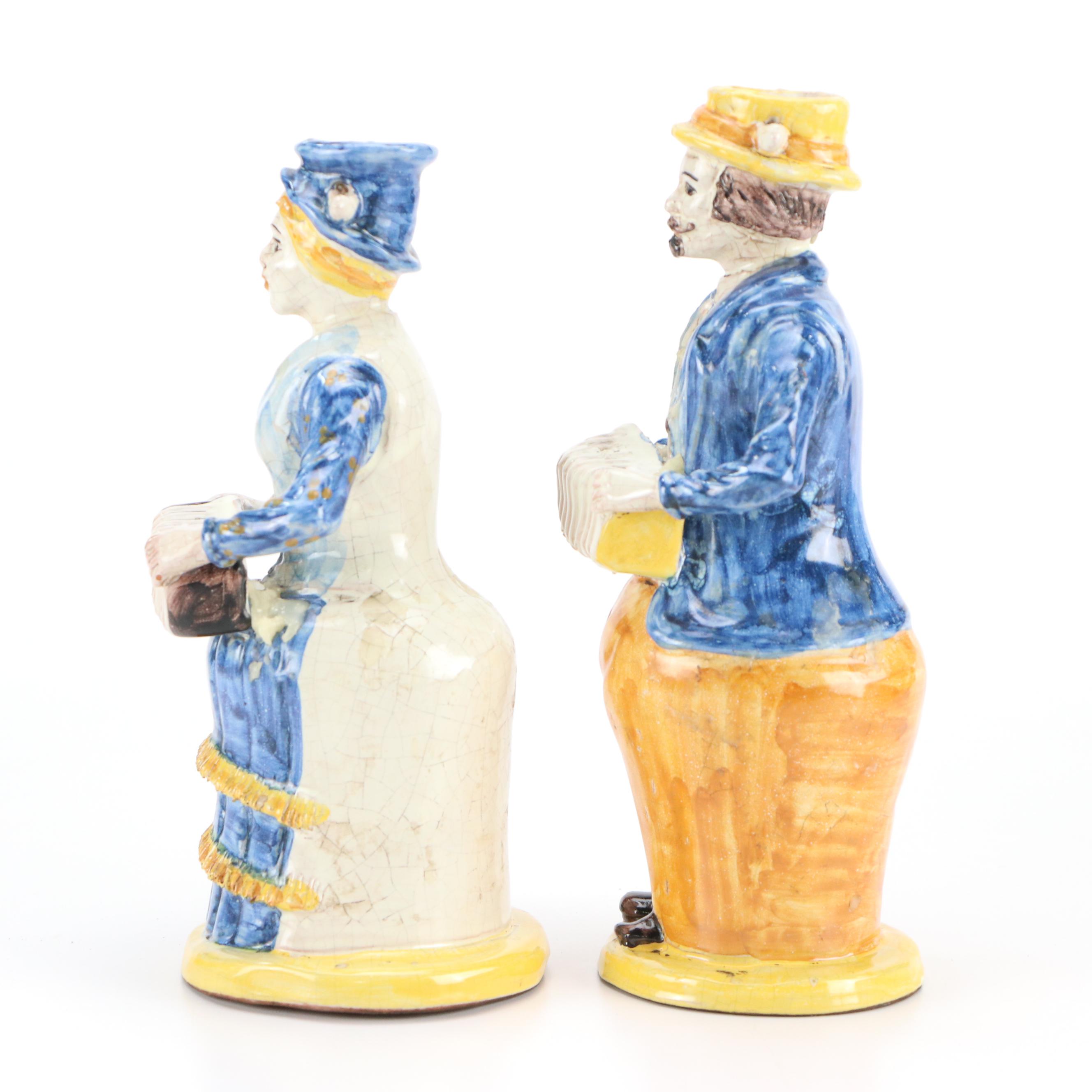 Ernesto Boria Caltagirone Majolica Figural Candlesticks