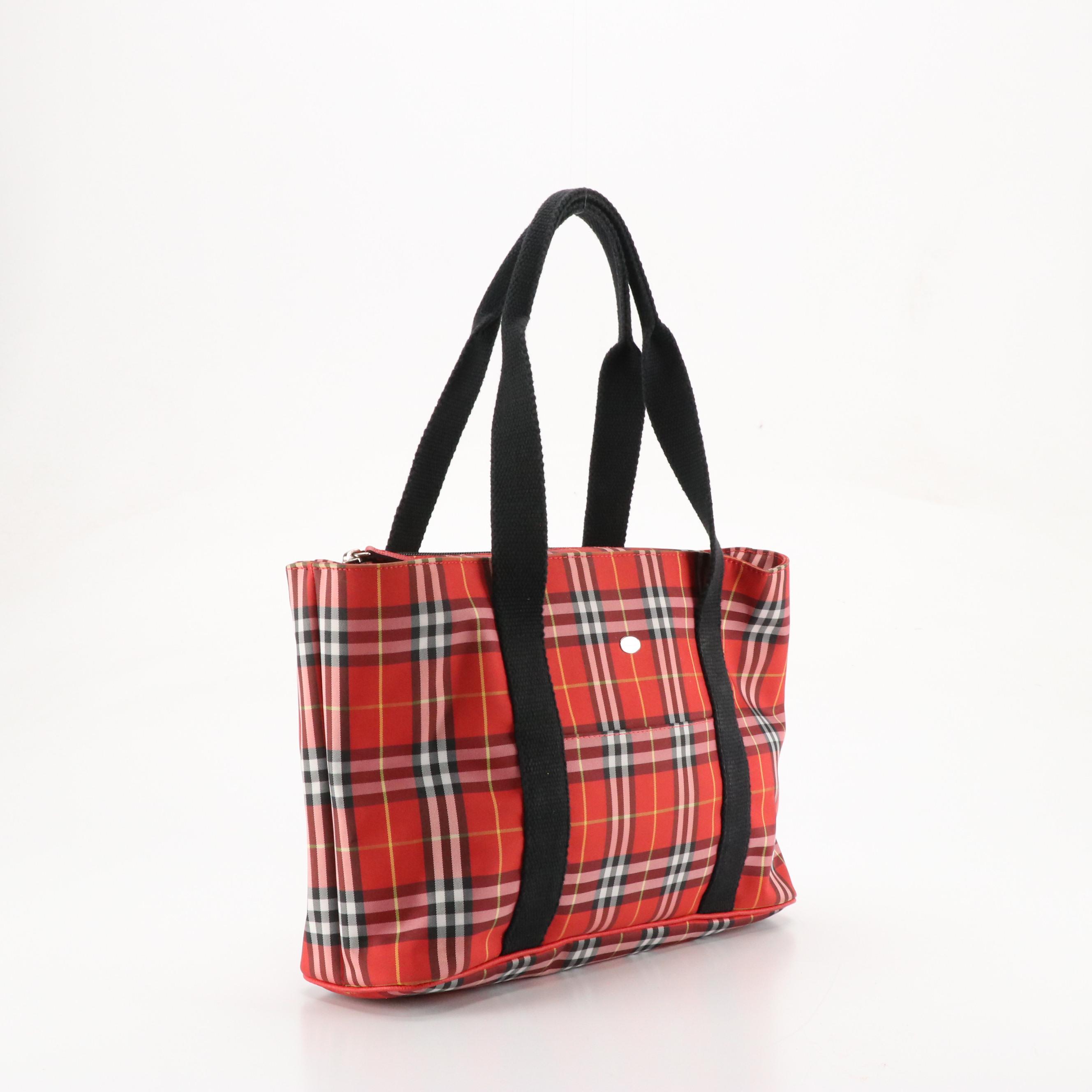 Burberry Shoulder Bag in Red and Black Nova Check Nylon