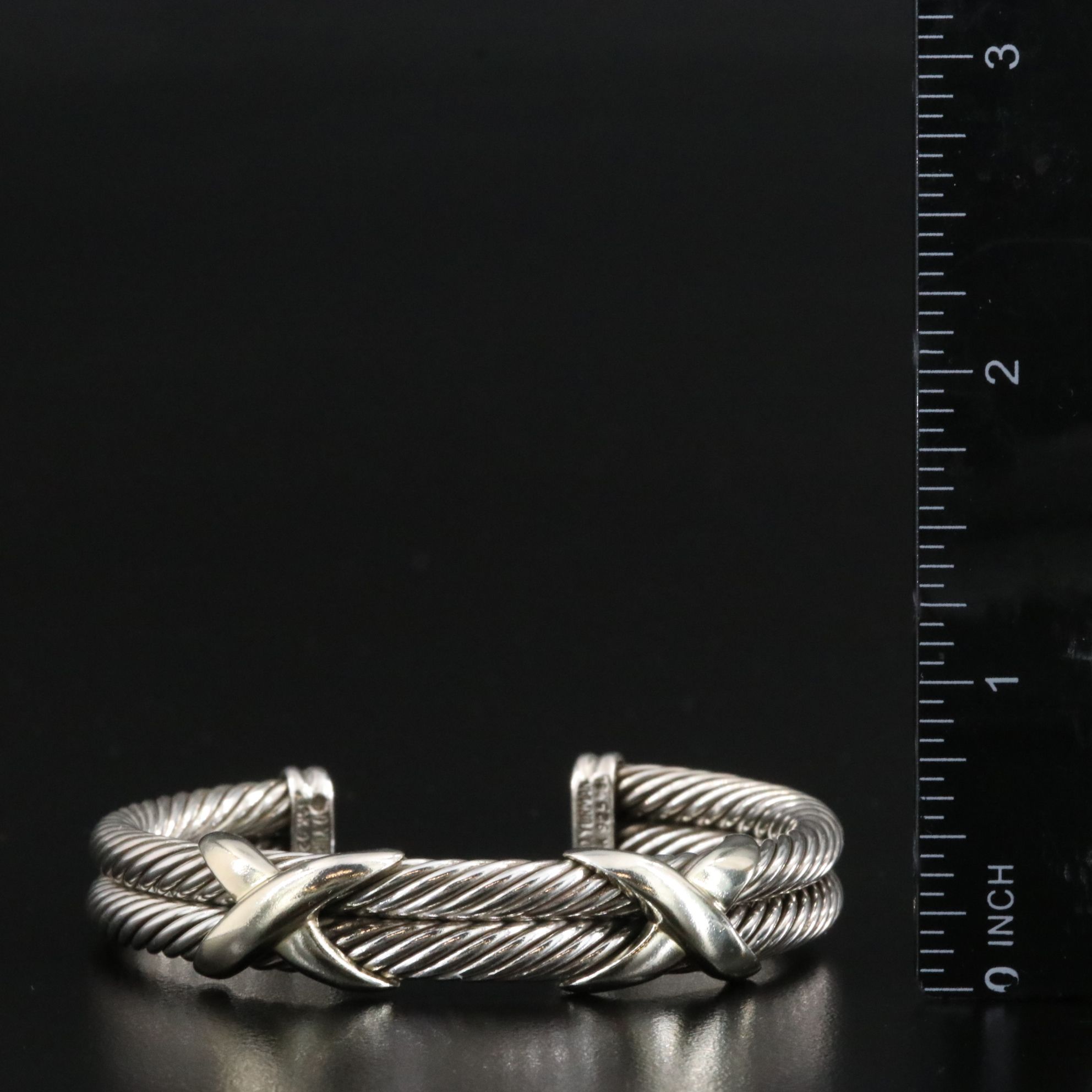 David Yurman Sterling and 14K Double X Cable Cuff Bracelet