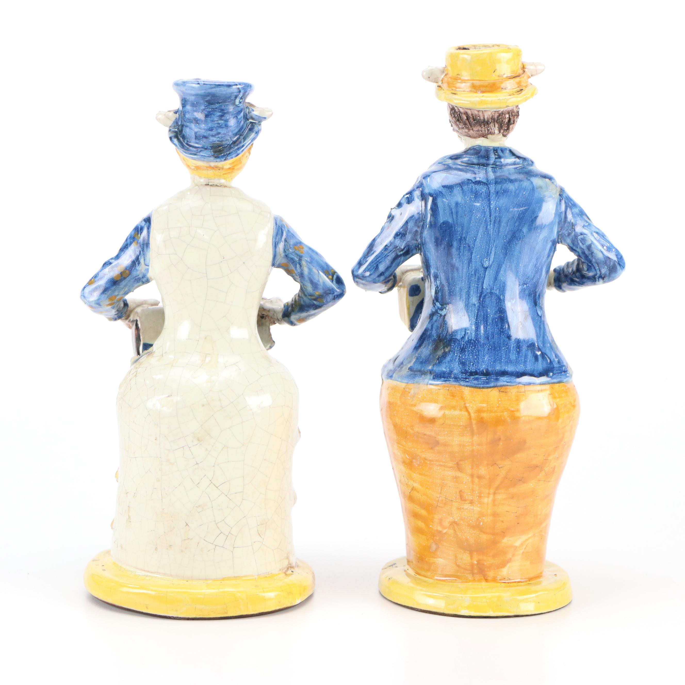 Ernesto Boria Caltagirone Majolica Figural Candlesticks