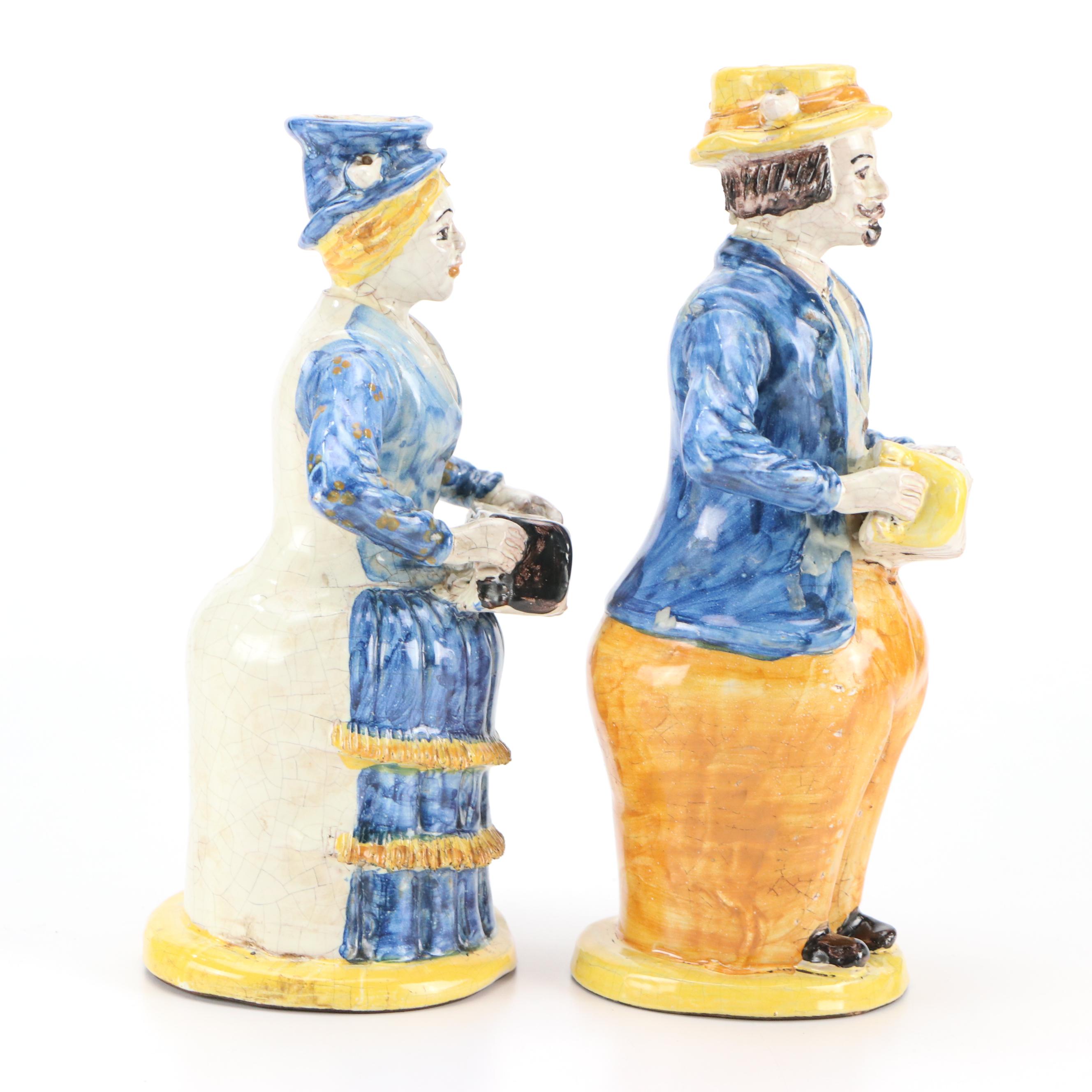Ernesto Boria Caltagirone Majolica Figural Candlesticks