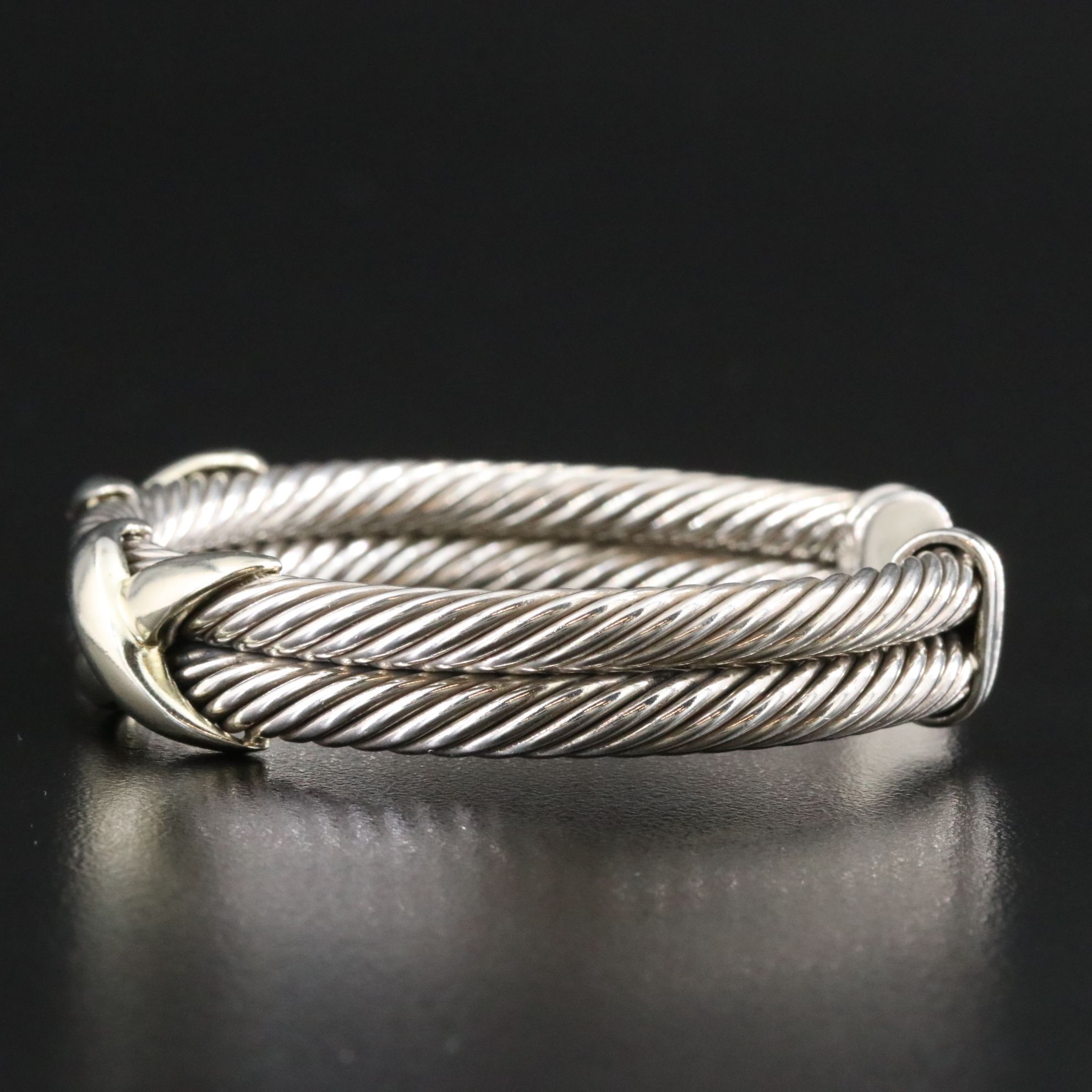 David Yurman Sterling and 14K Double X Cable Cuff Bracelet
