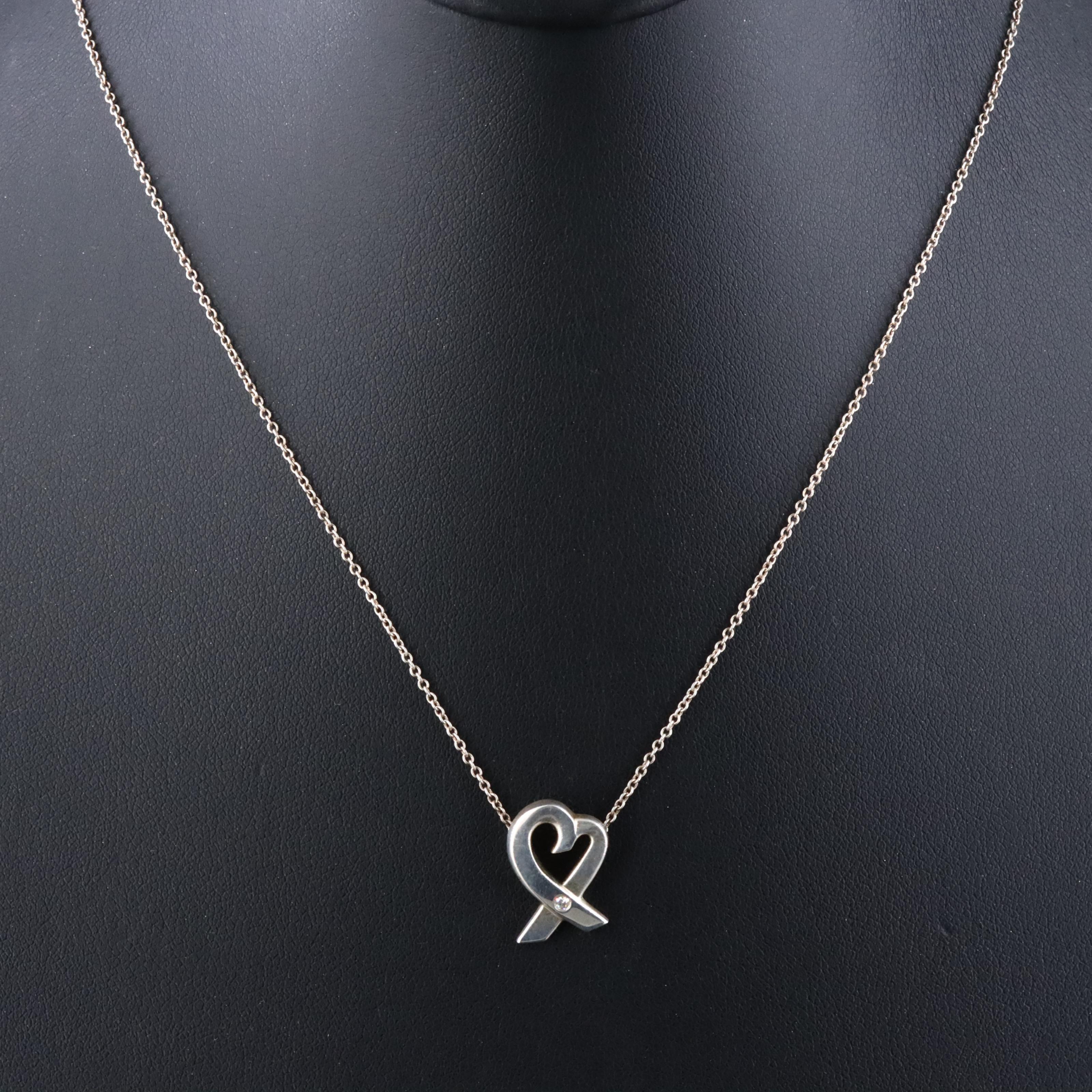 Paloma Picasso for Tiffany & Co. Loving Heart Sterling Diamond Necklace