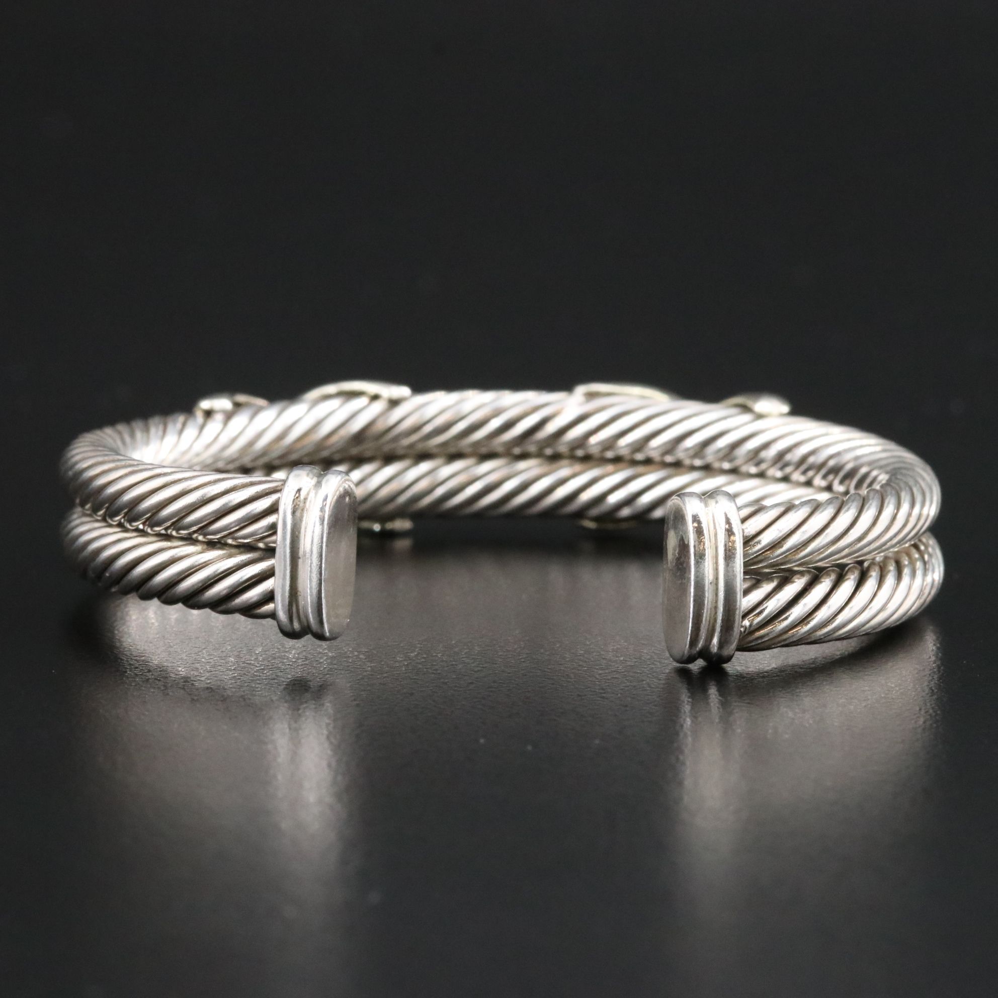 David Yurman Sterling and 14K Double X Cable Cuff Bracelet