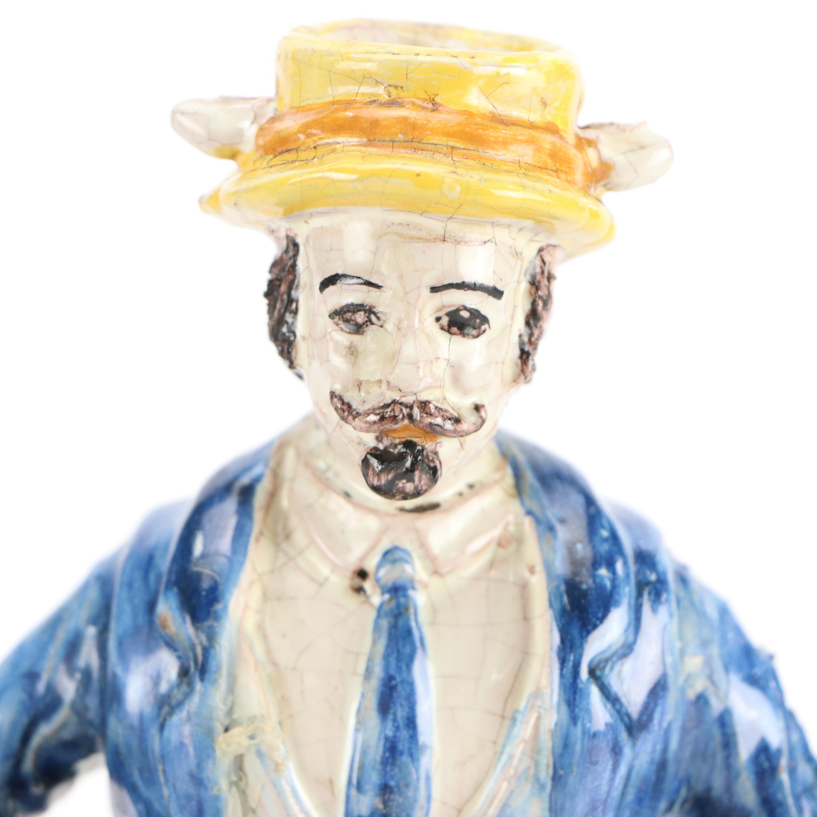 Ernesto Boria Caltagirone Majolica Figural Candlesticks